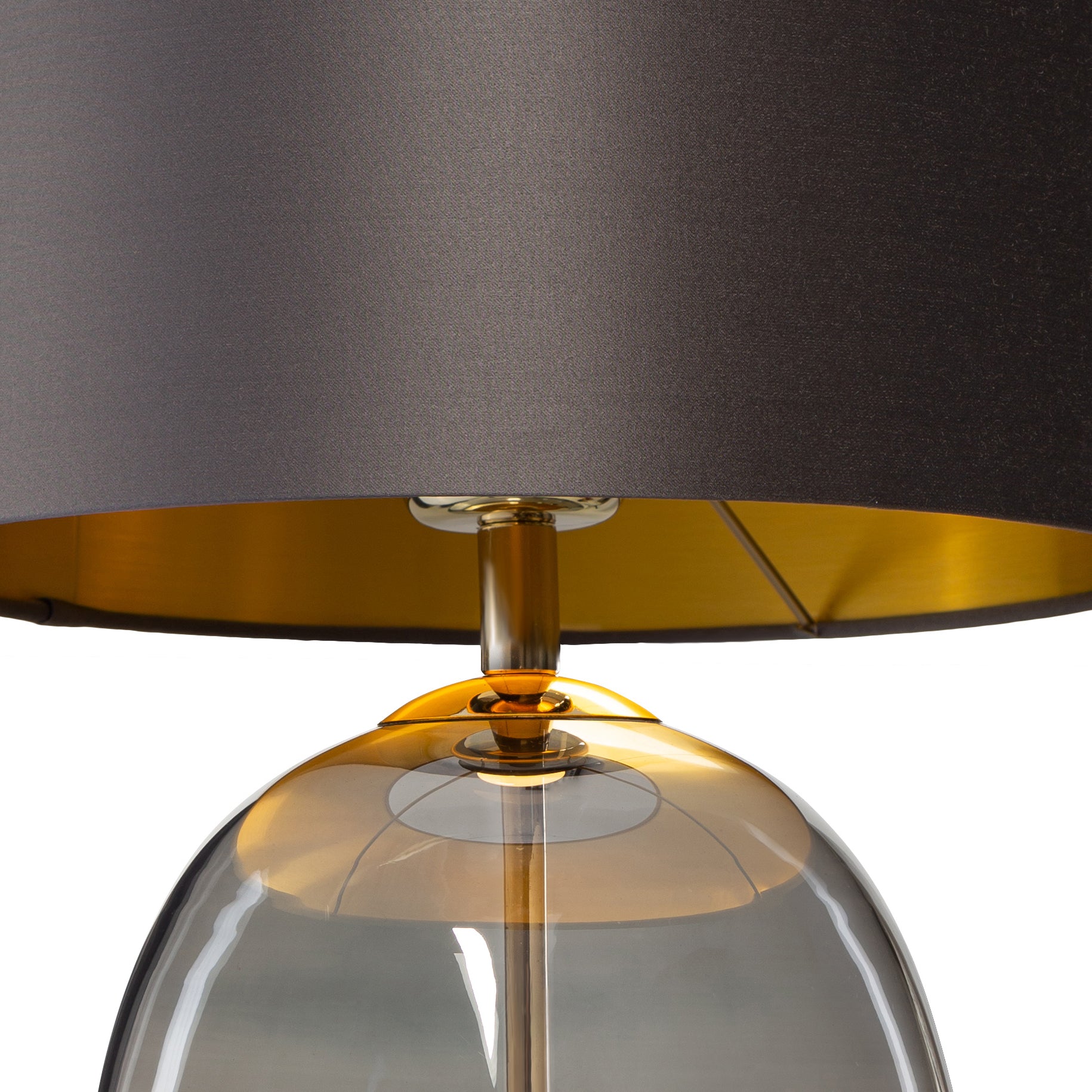 Tischlampe SALVADOR rauchiges Glas mit graphitfarbener Schirm und goldener Veredelung