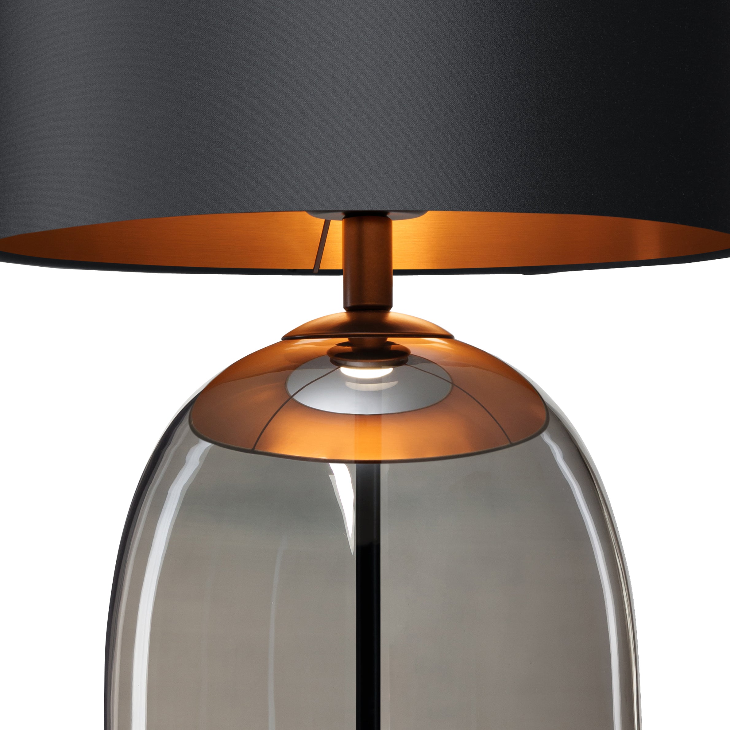 Tischlampe SALVADOR rauchiges Glas mit schwarzem Schirm und schwarzem Finish