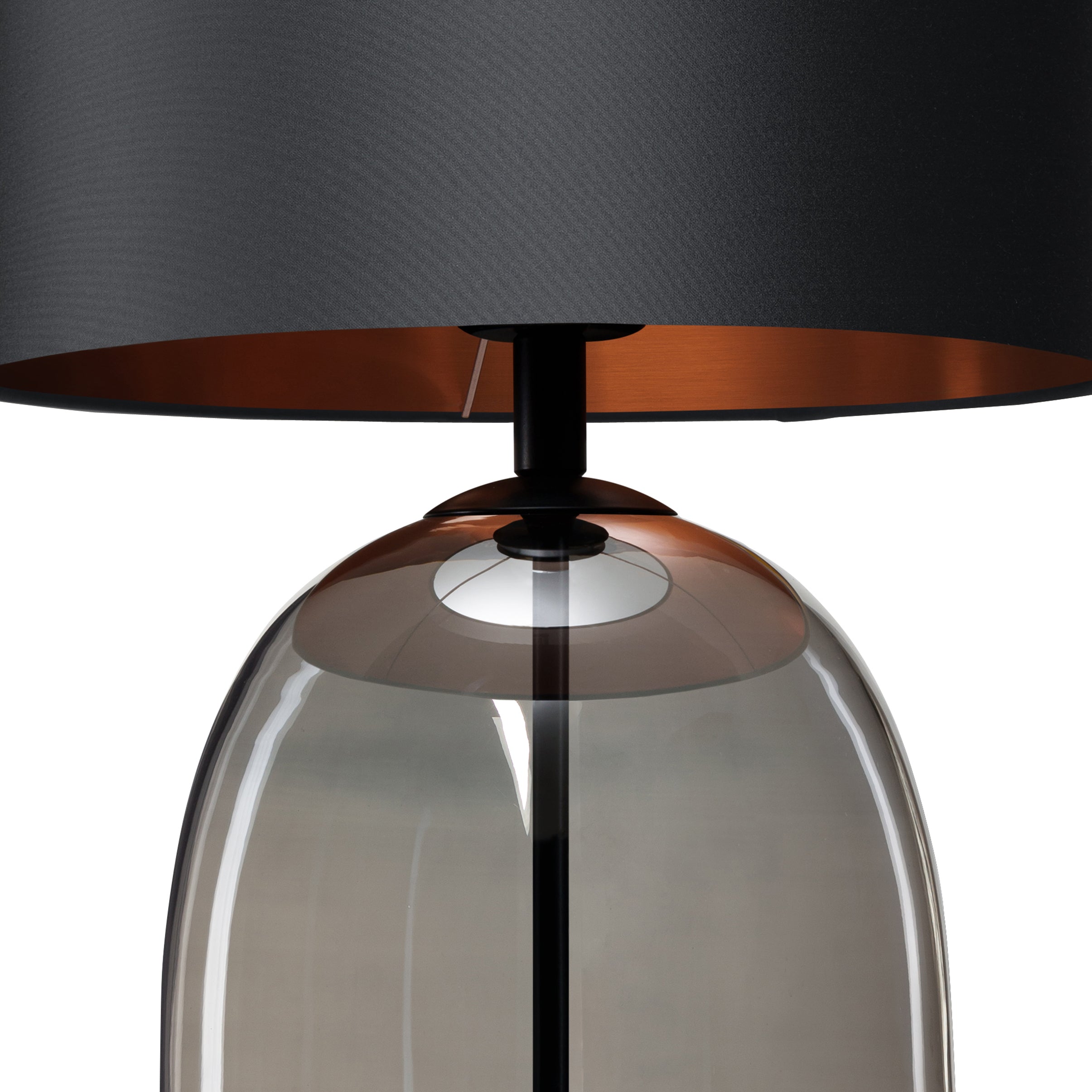 Tischlampe SALVADOR rauchiges Glas mit schwarzem Schirm und schwarzem Finish