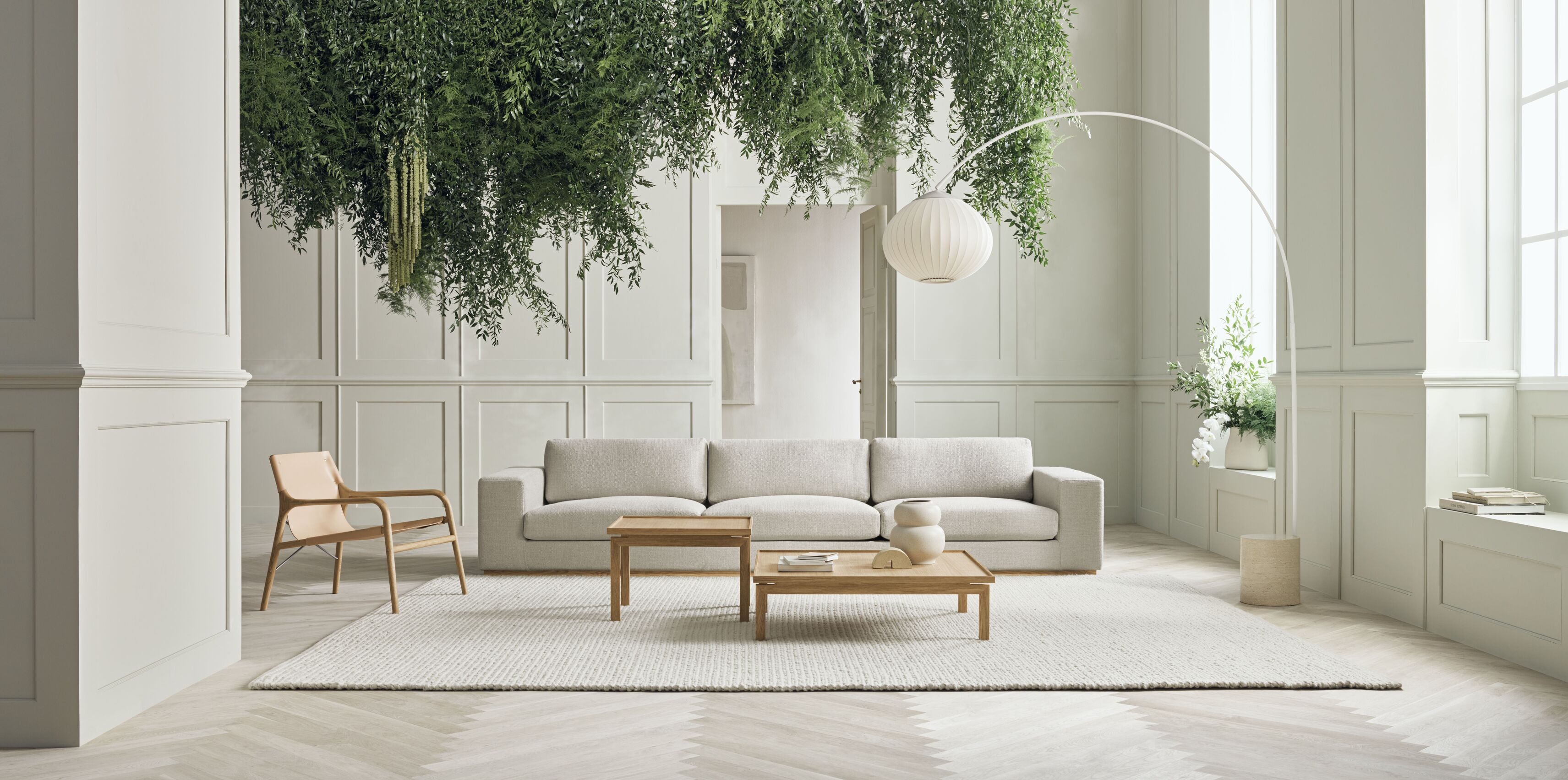 Sofa 4-osobowa SEPIA podstawa z bielonego drewna dębowego