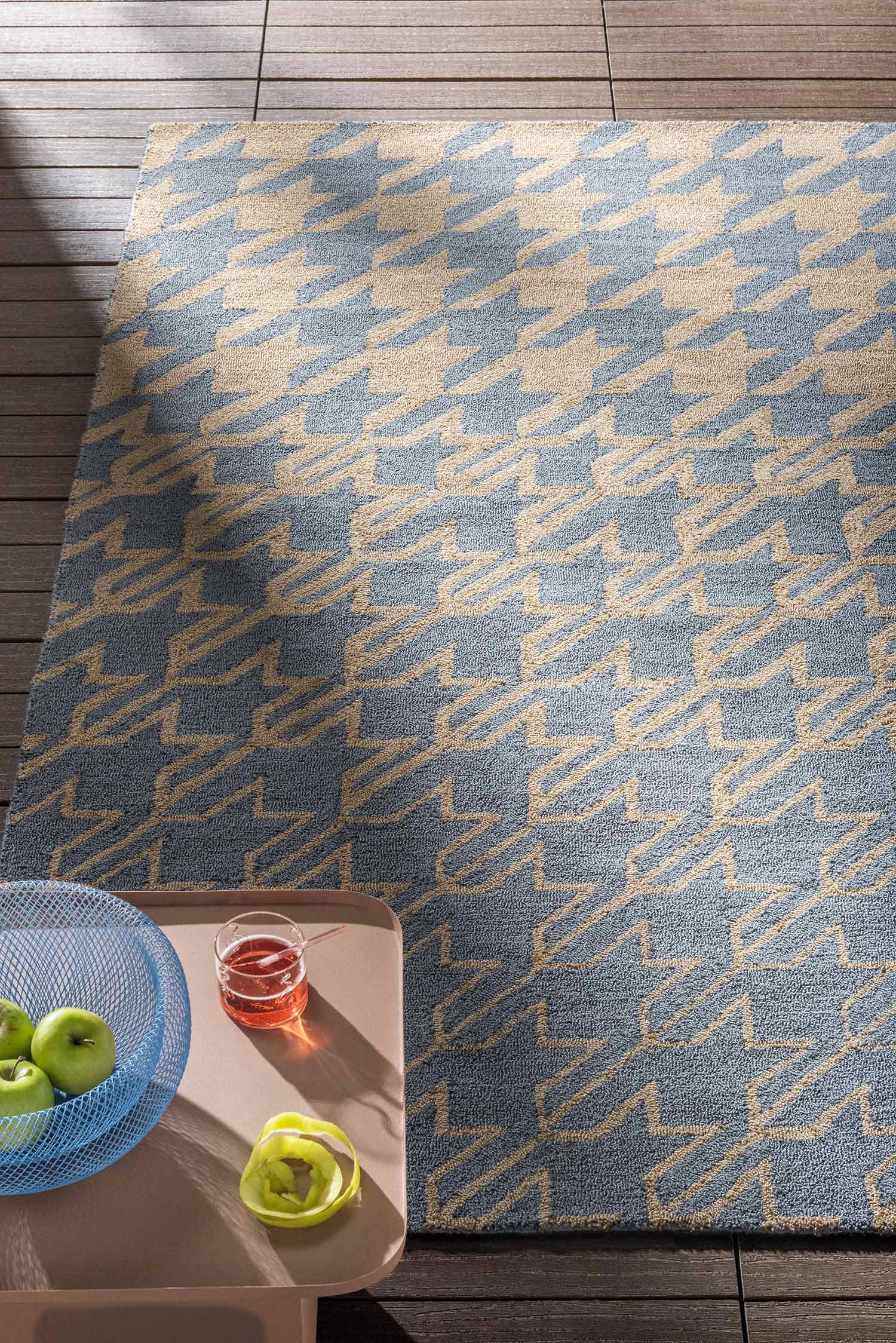 Dywan zewnętrzny HOUNDSTOOTH WASHED niebiesko-beżowy
