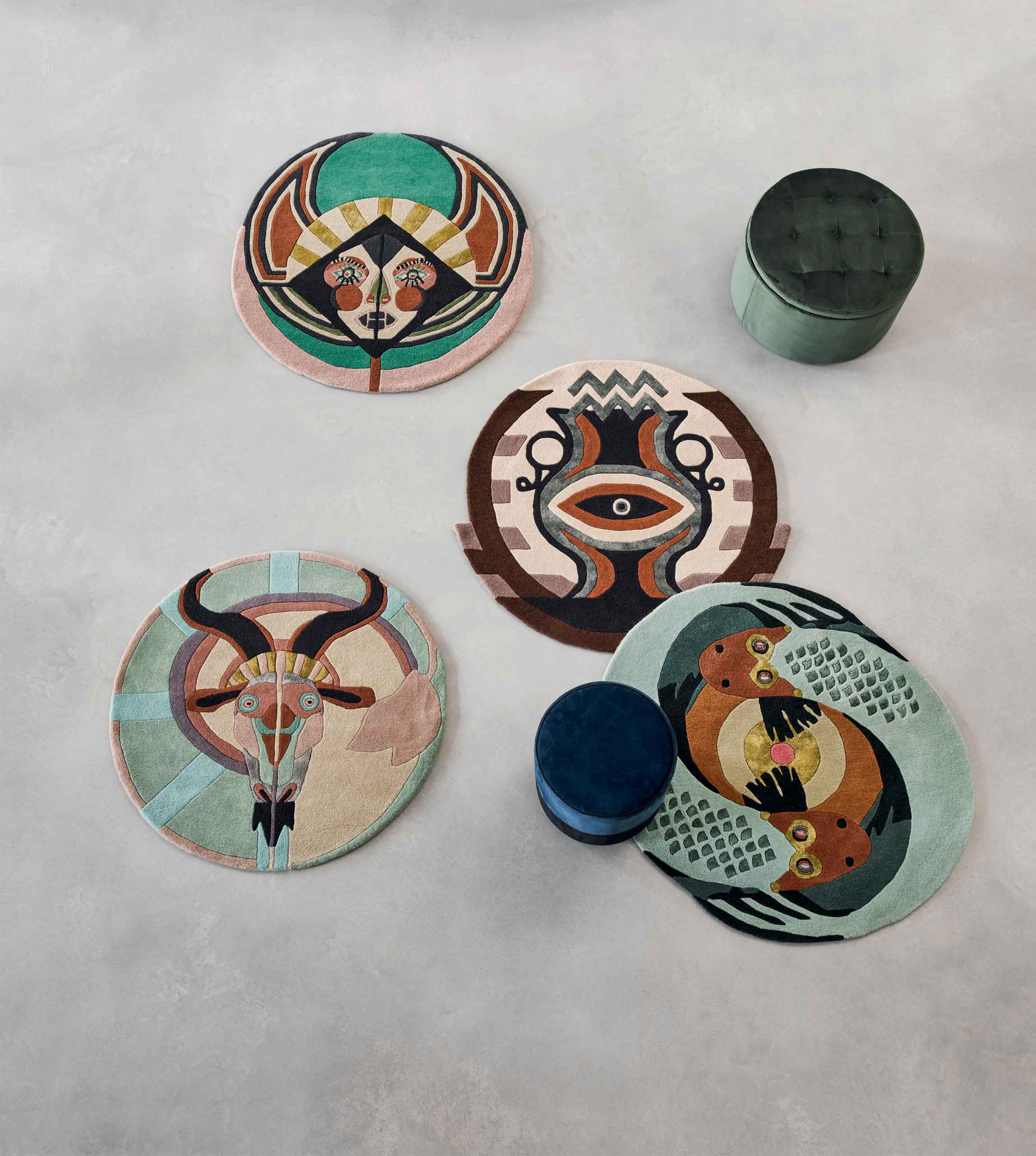 Round rug Zodiac Aquarius brown-beige