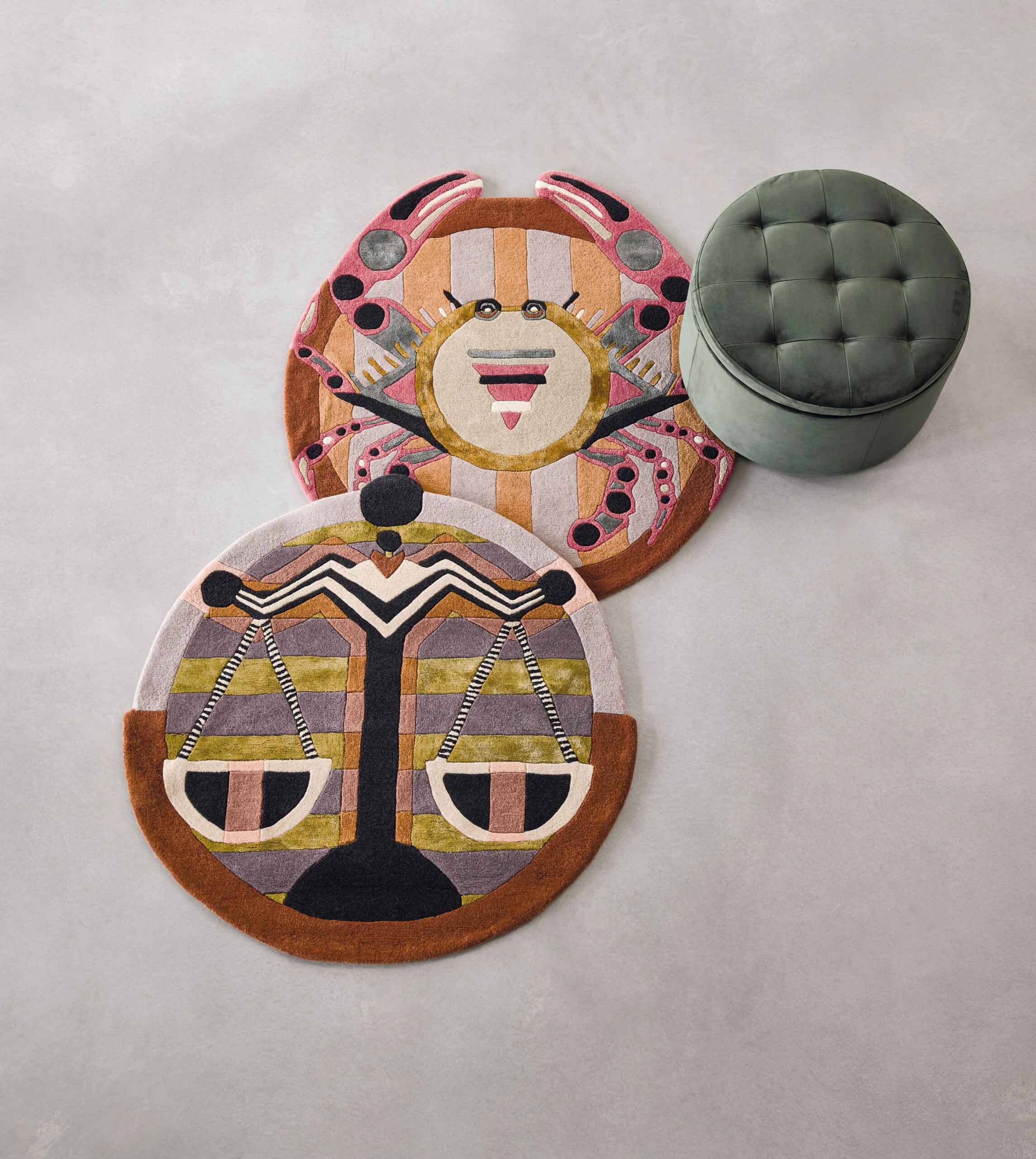 Round rug Zodiac Cancer brown-pink