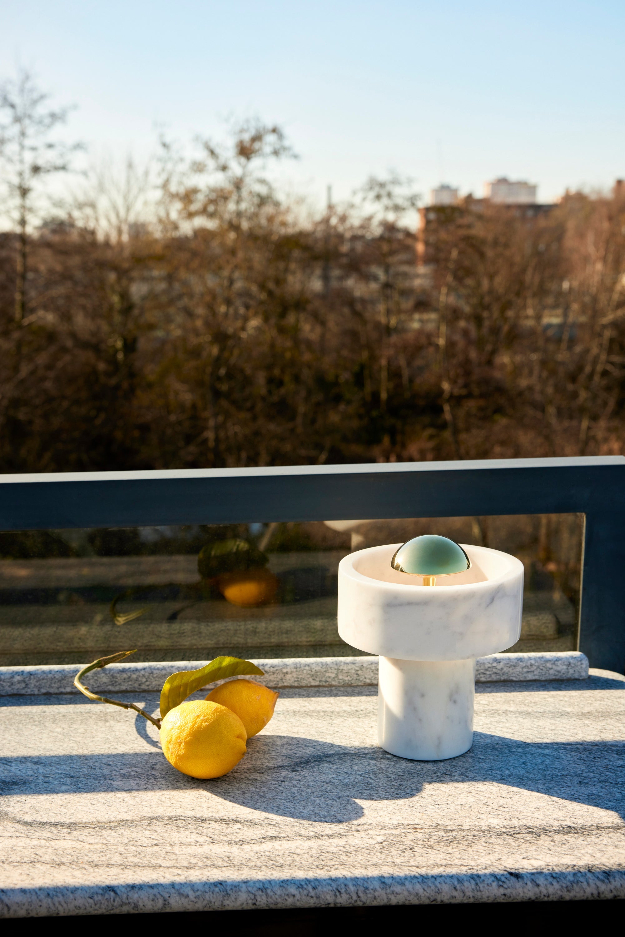 Portable lamp stone marble with silver finish