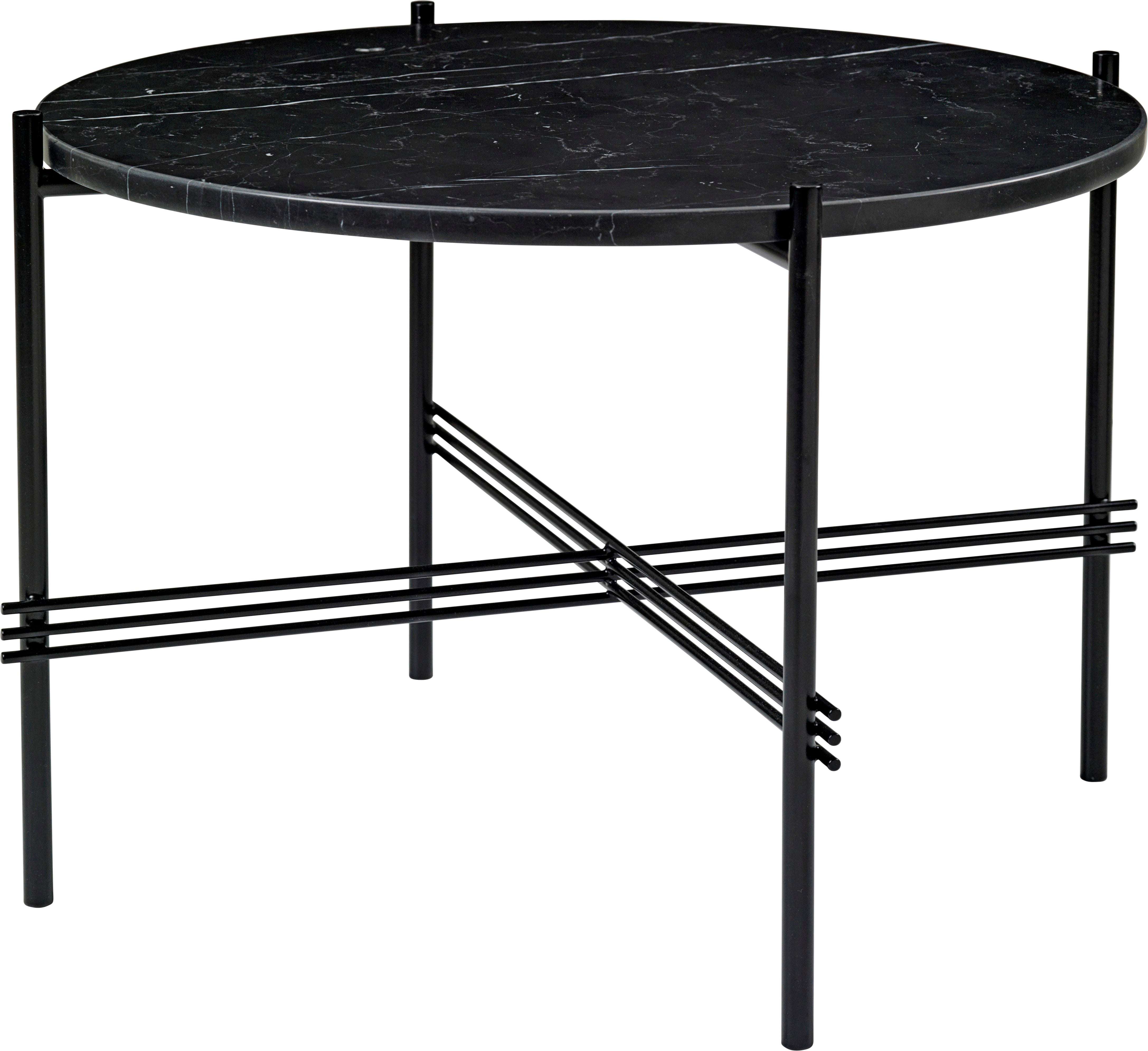 Runder Couchtisch TS aus schwarzem Marmor mit schwarzem Gestell