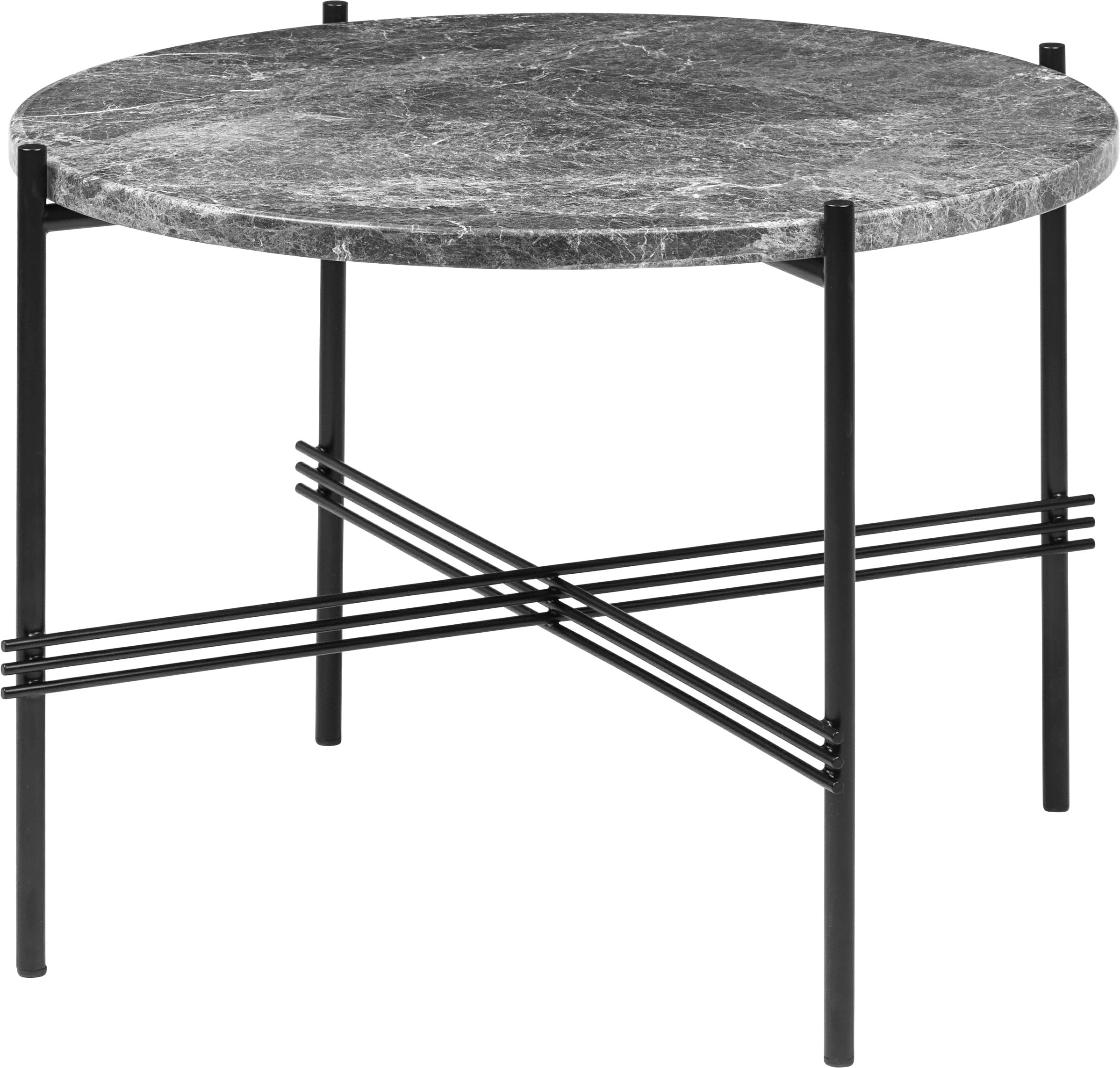 Runder Couchtisch TS grauer Marmor mit schwarzem Gestell