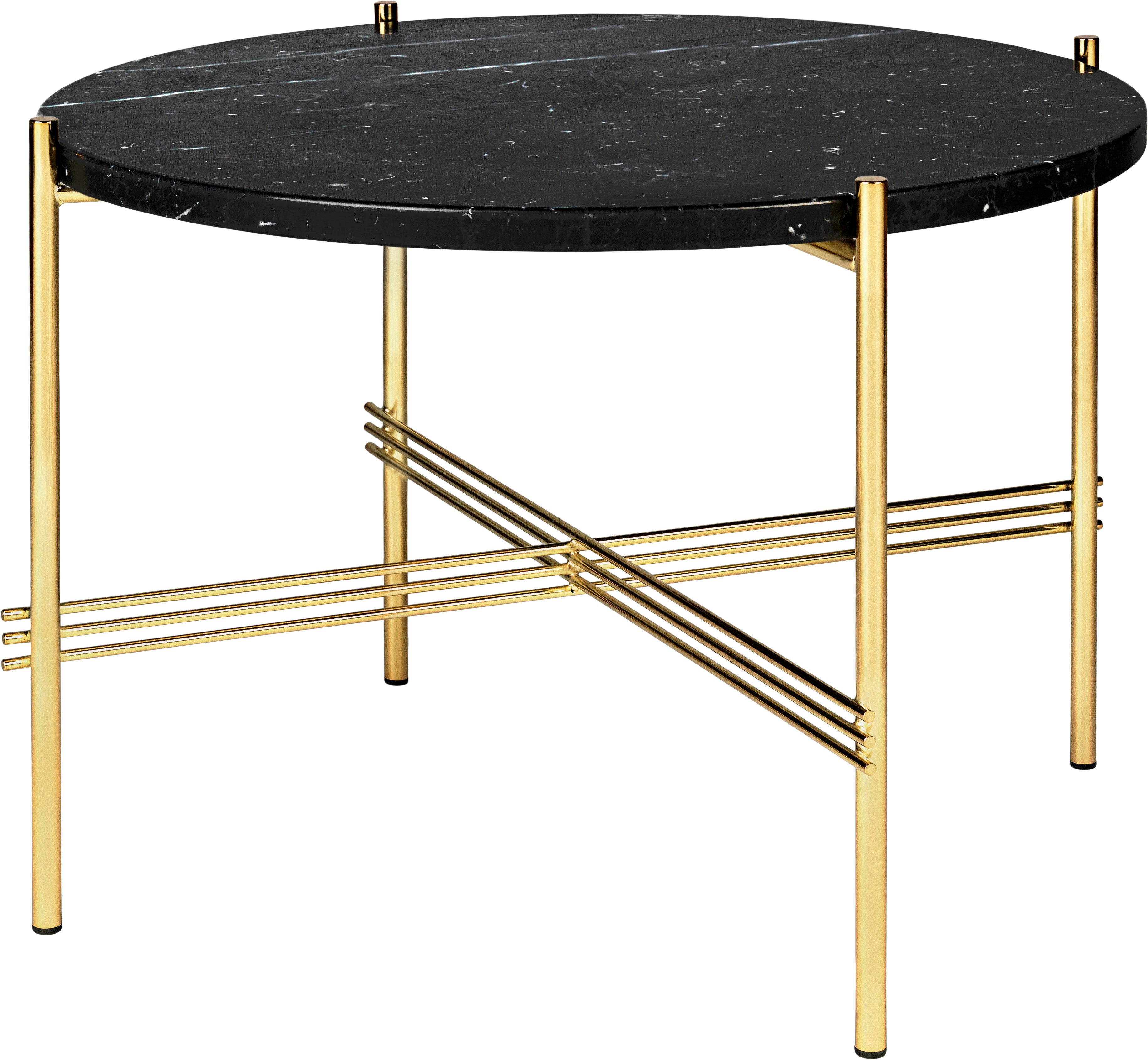 Runder Couchtisch TS aus schwarzem Marmor mit goldenem Gestell