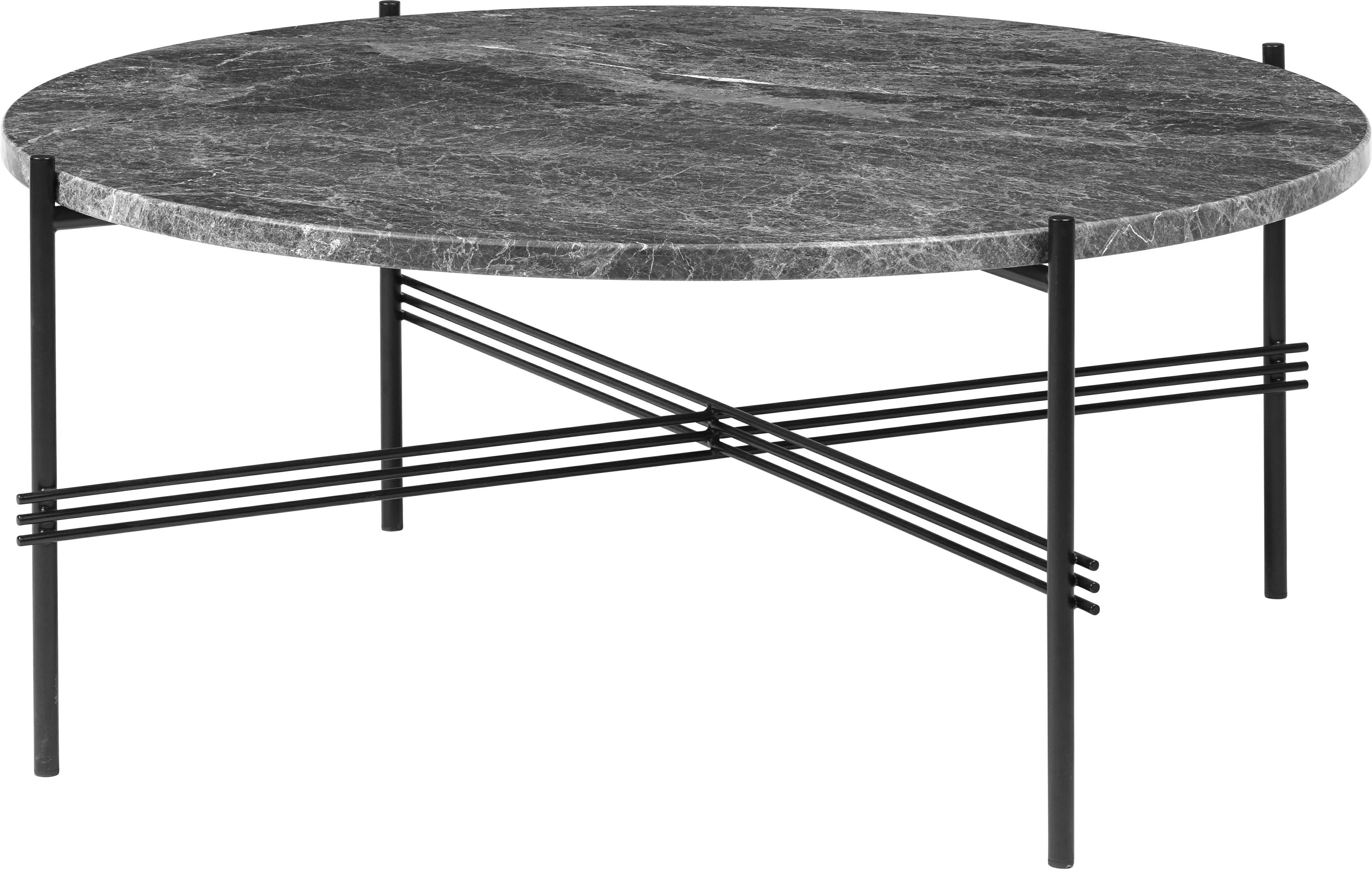 Runder Couchtisch TS grauer Marmor mit schwarzem Gestell