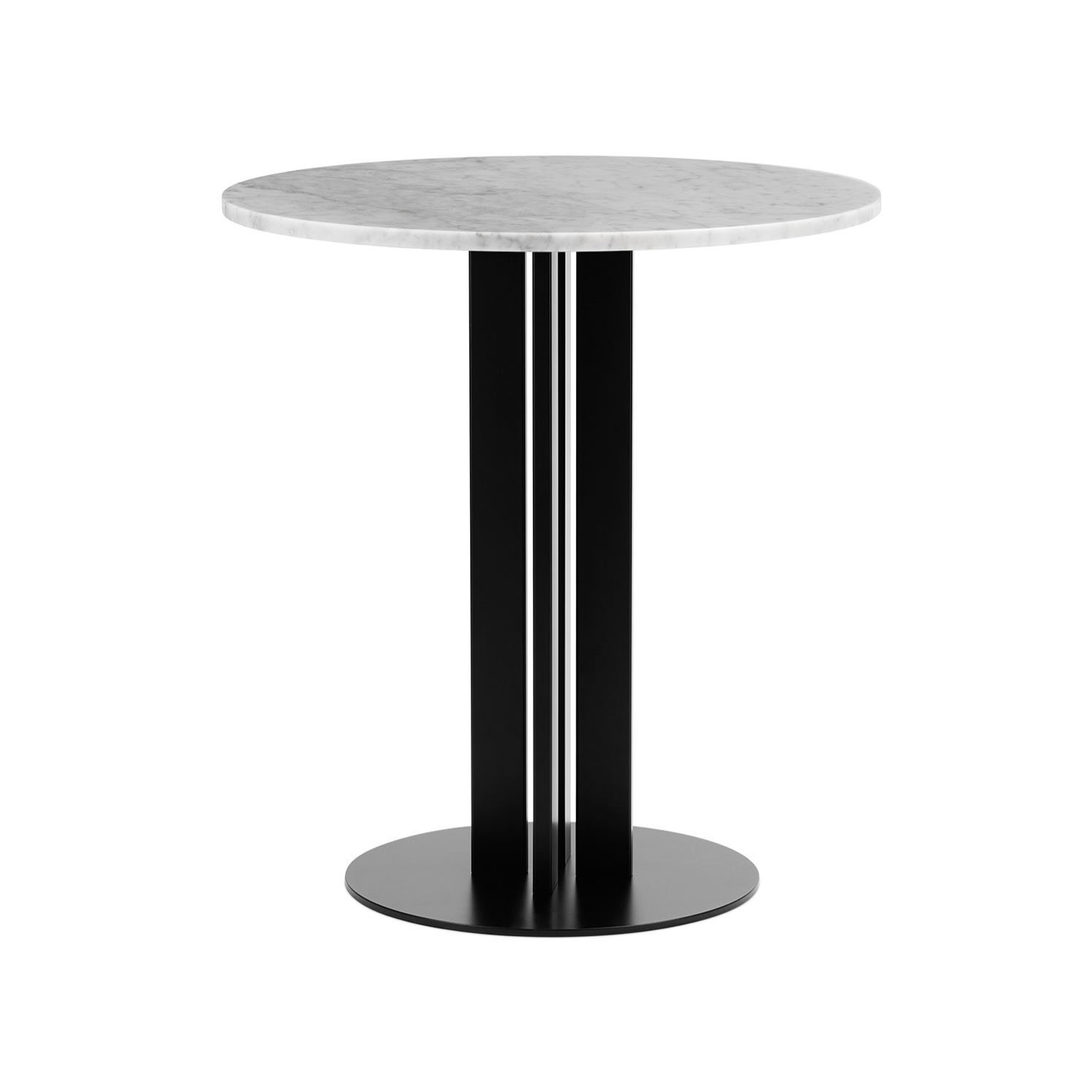 Runde Cafétisch Scala White Marmor Top mit einer schwarzen Basis
