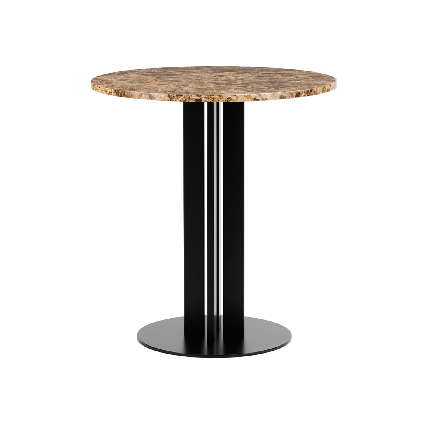 Runde Cafétisch Scala Sand Marmor Top mit einer schwarzen Basis