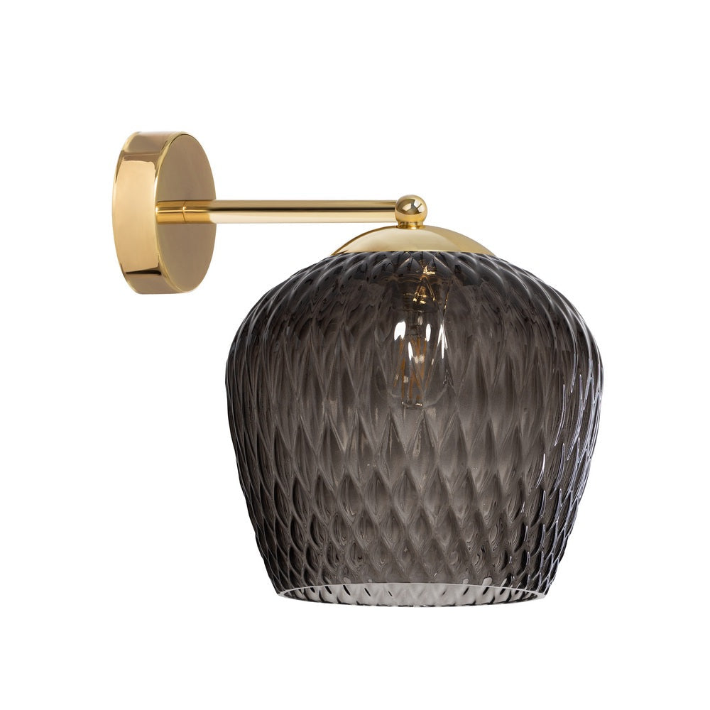 Wandleuchte VENUS mit grauem Glas und goldenen Akzenten