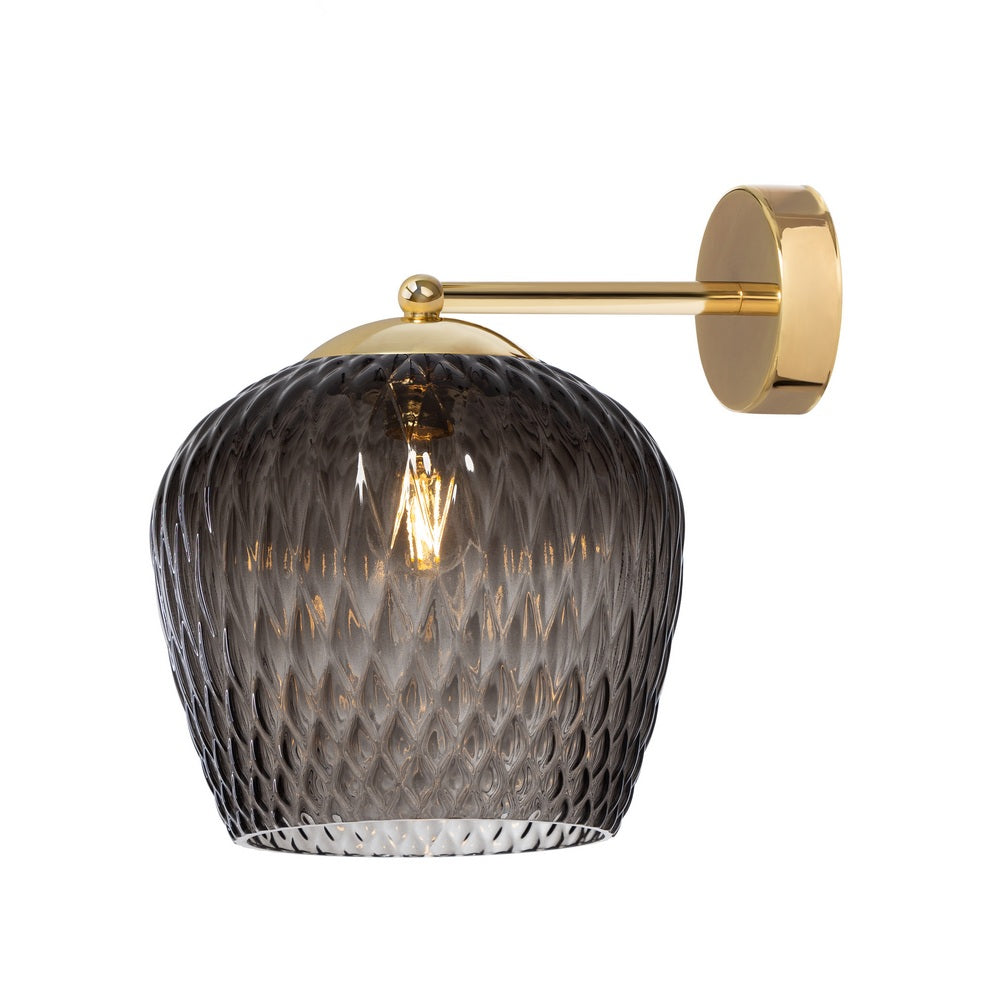 Wandleuchte VENUS mit grauem Glas und goldenen Akzenten
