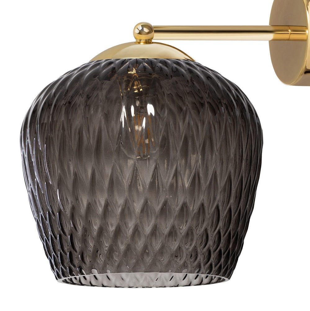 Wandleuchte VENUS mit grauem Glas und goldenen Akzenten