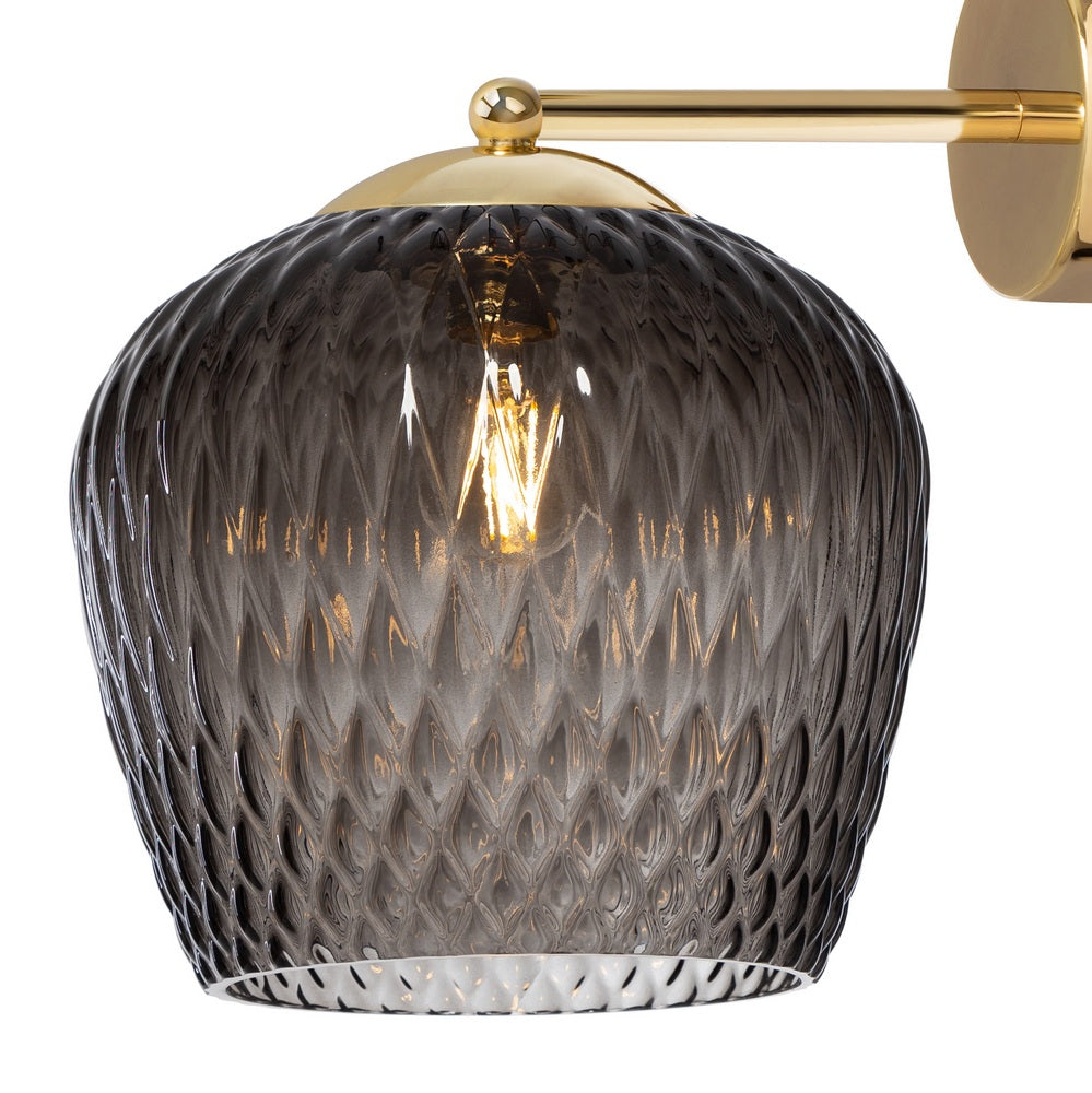 Wandleuchte VENUS mit grauem Glas und goldenen Akzenten