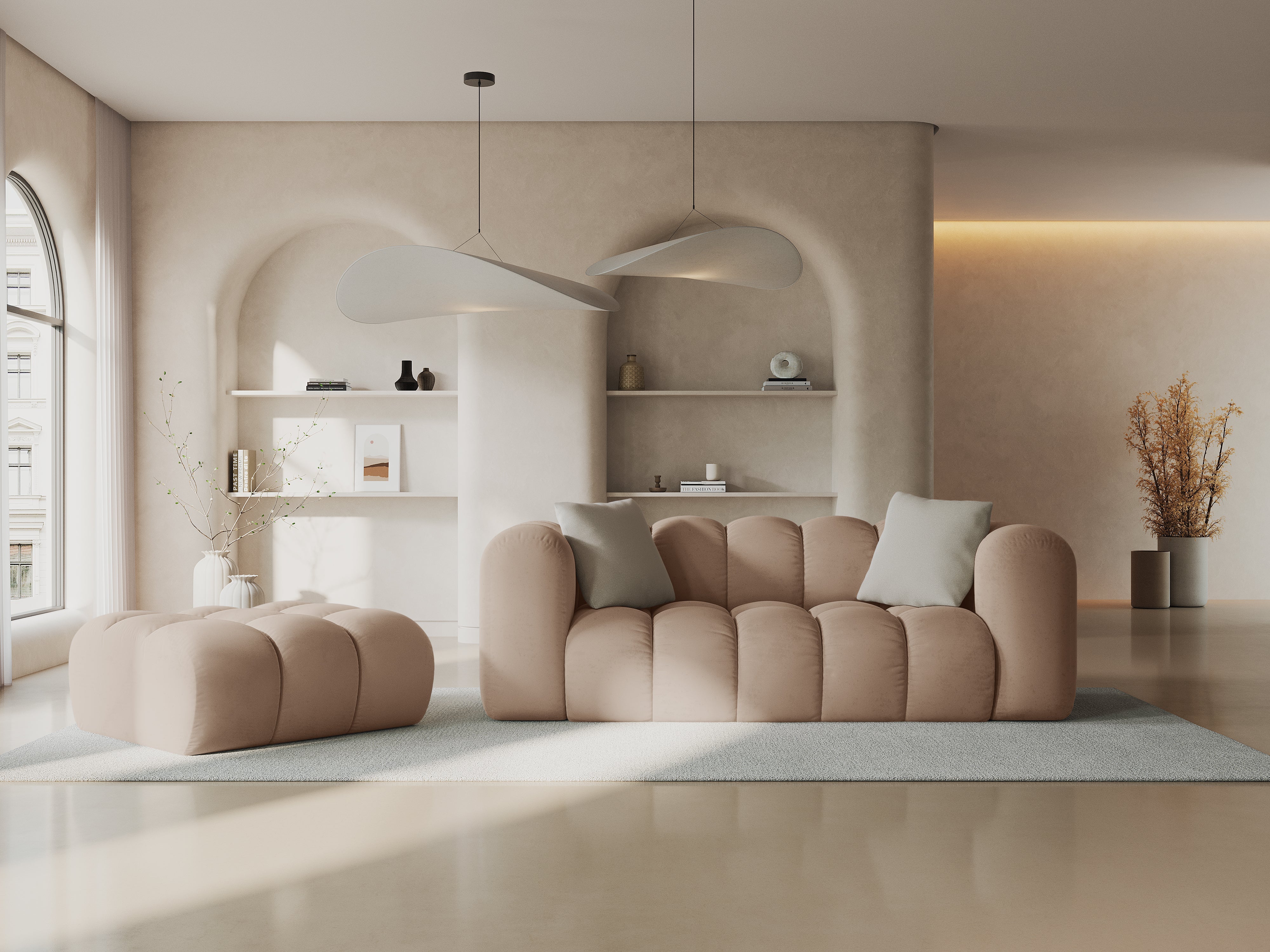 Sofa aksamitna 2-osobowa HALLEY beżowy