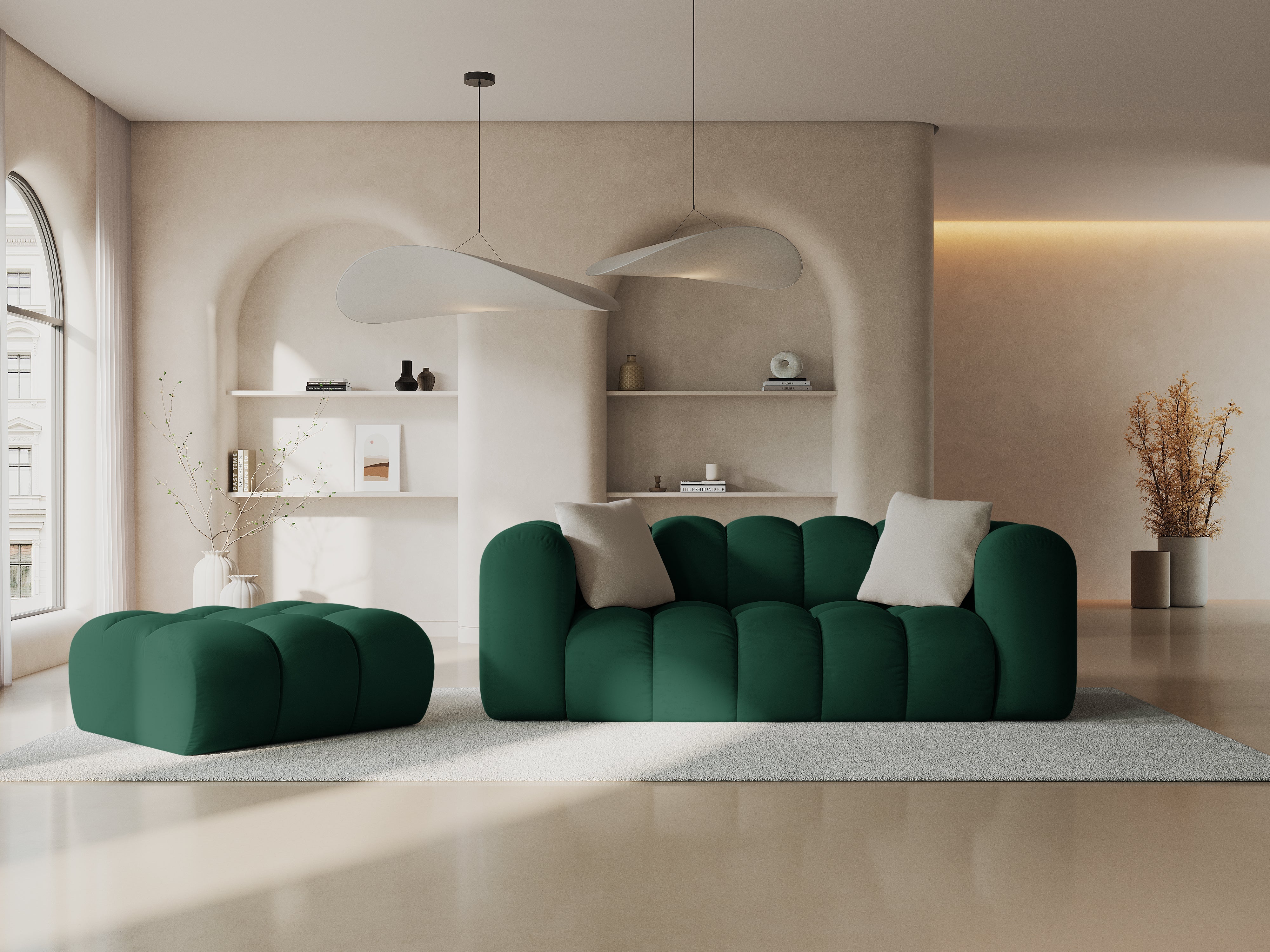 Sofa aksamitna 2-osobowa HALLEY butelkowa zieleń