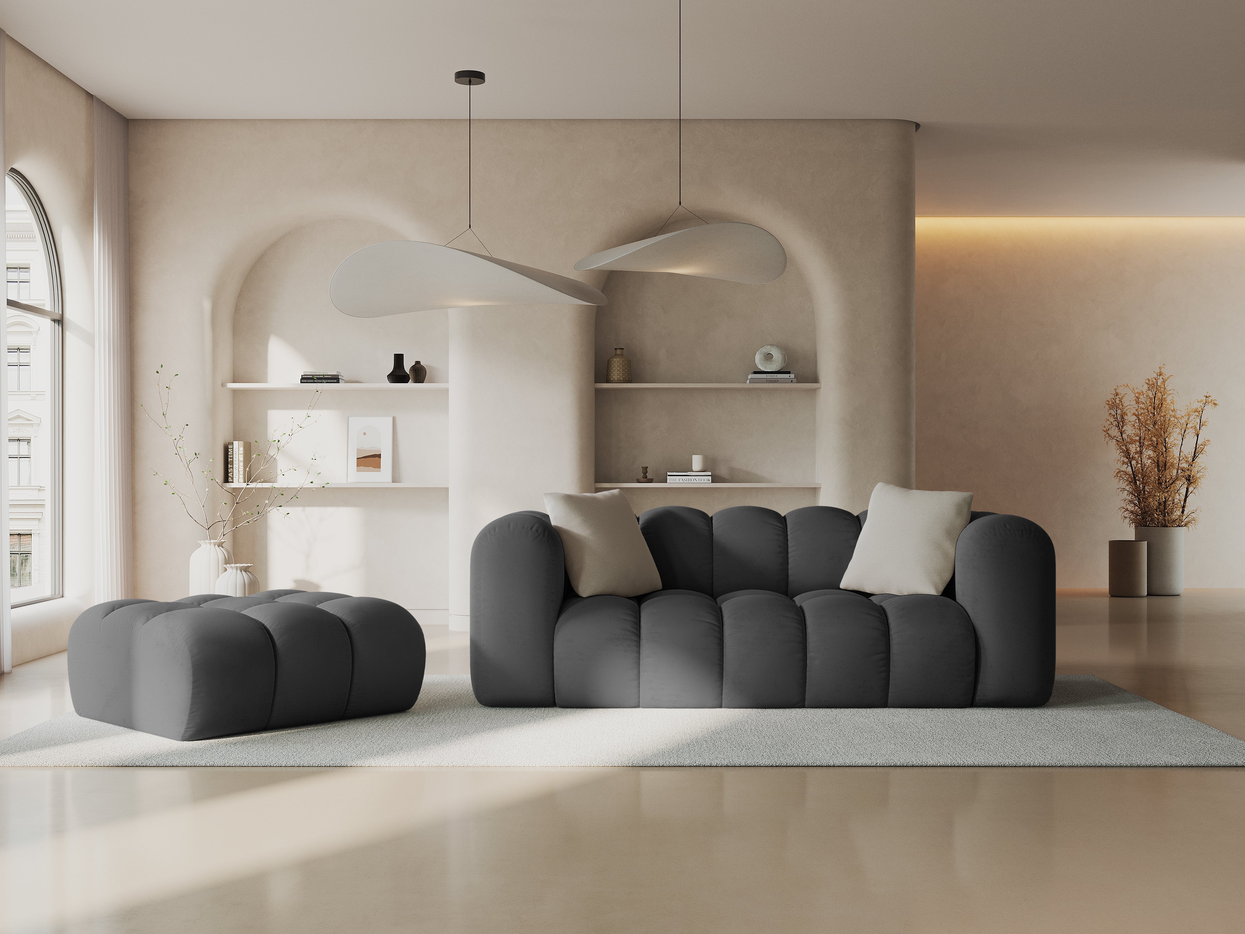Sofa aksamitna 2-osobowa HALLEY szary