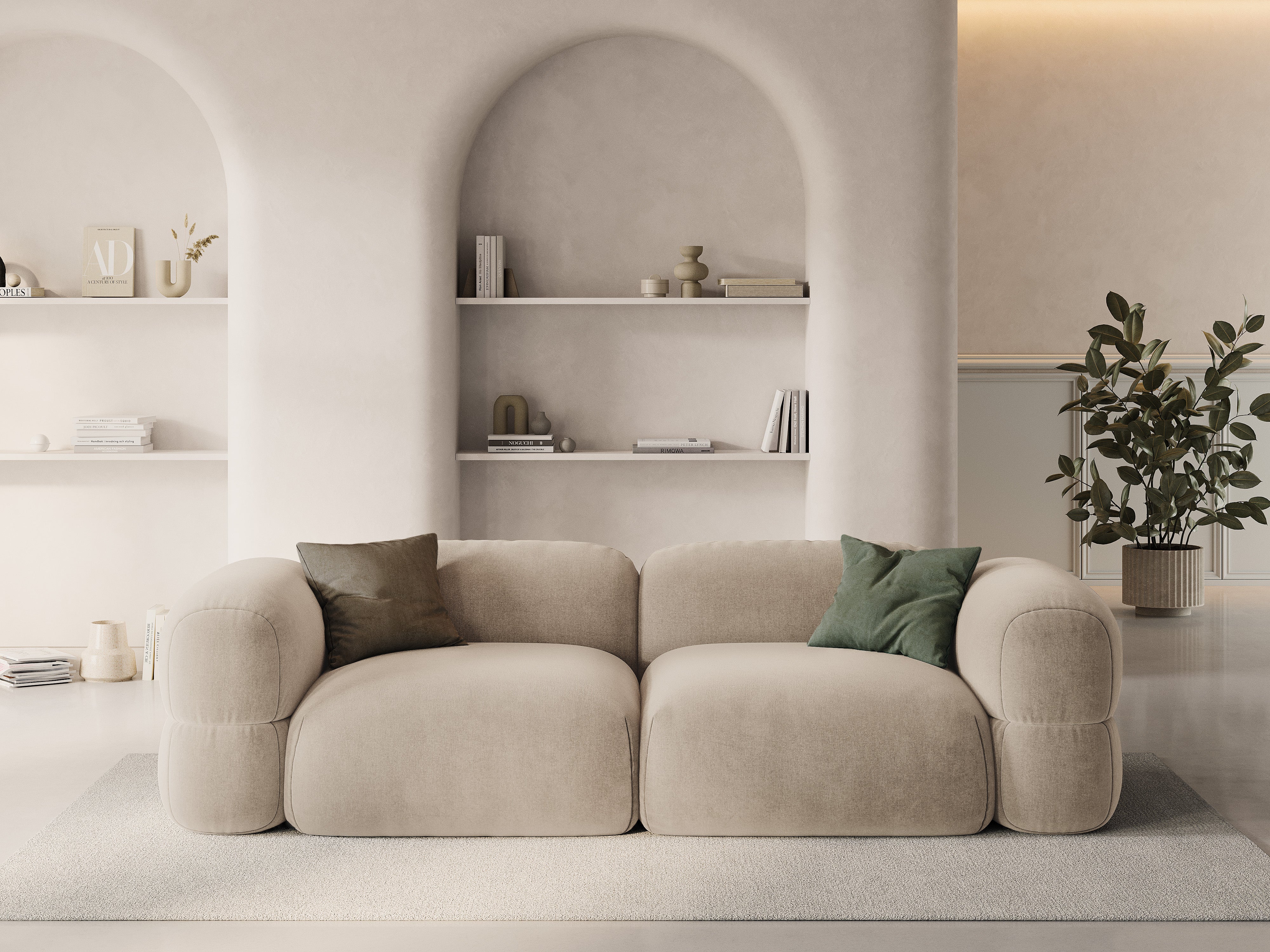 Sofa aksamitna 4-osobowa ROGER jasnobeżowy
