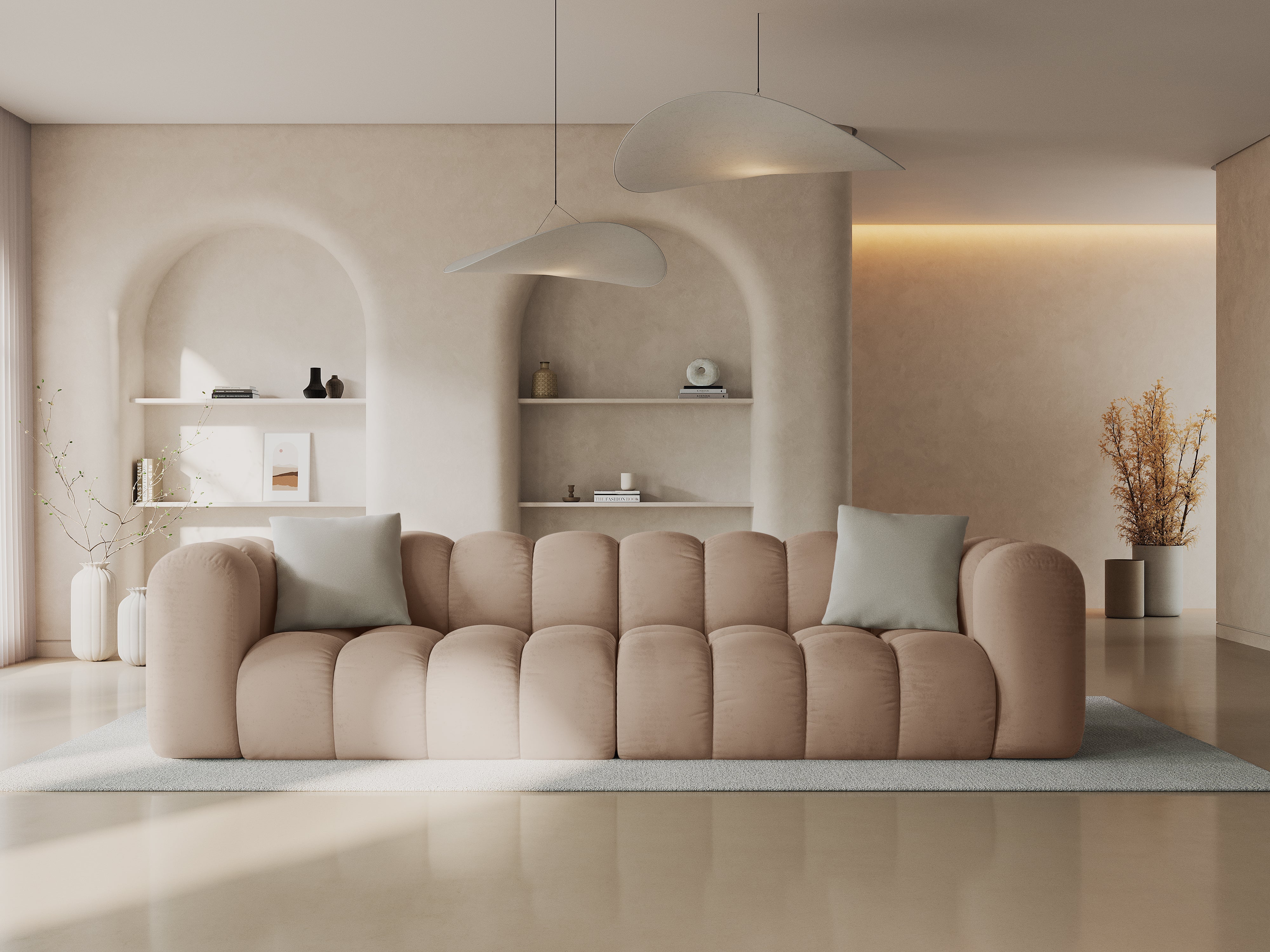 Sofa aksamitna 4-osobowa HALLEY beżowy