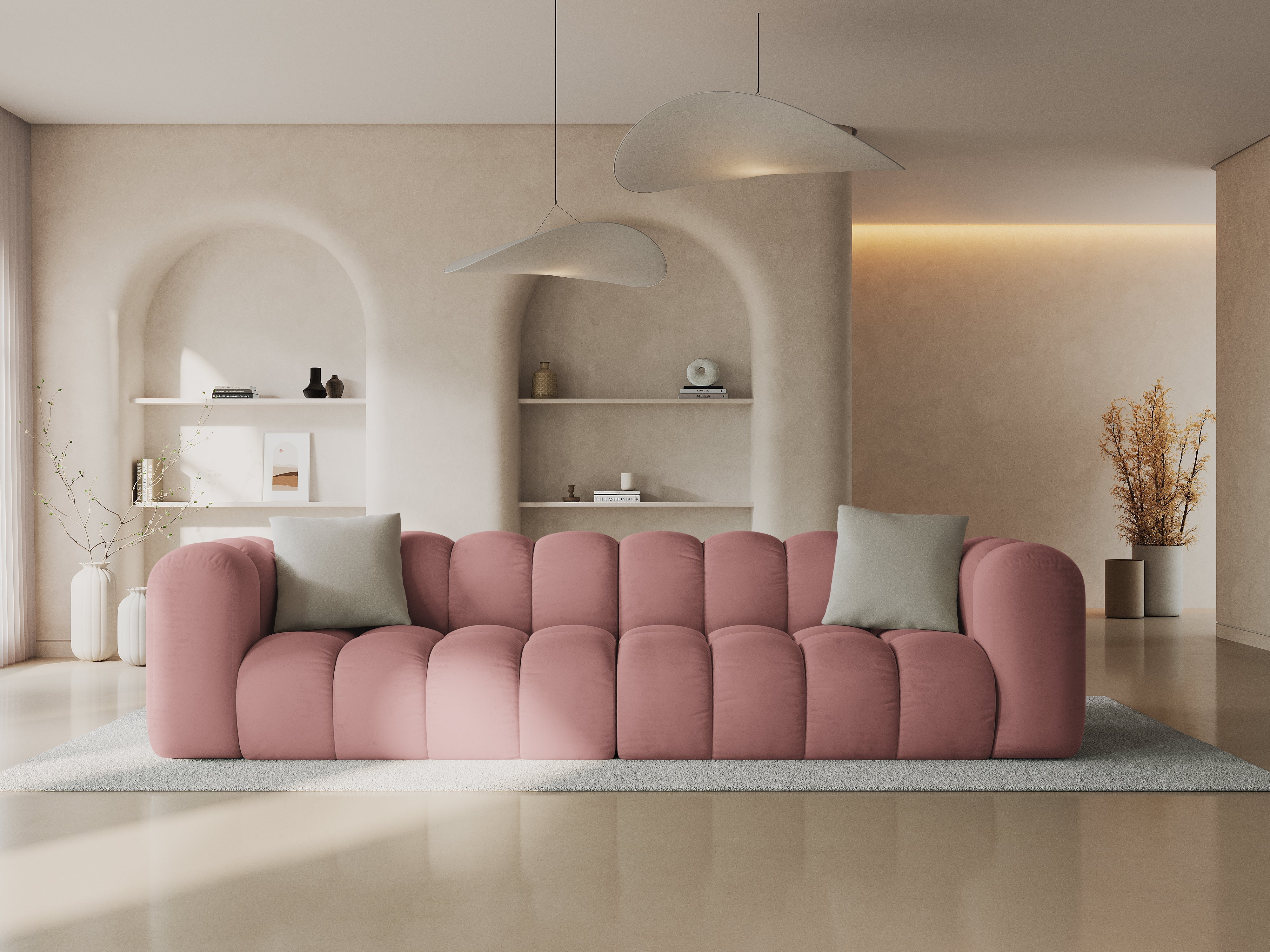 Sofa aksamitna 4-osobowa HALLEY różowy
