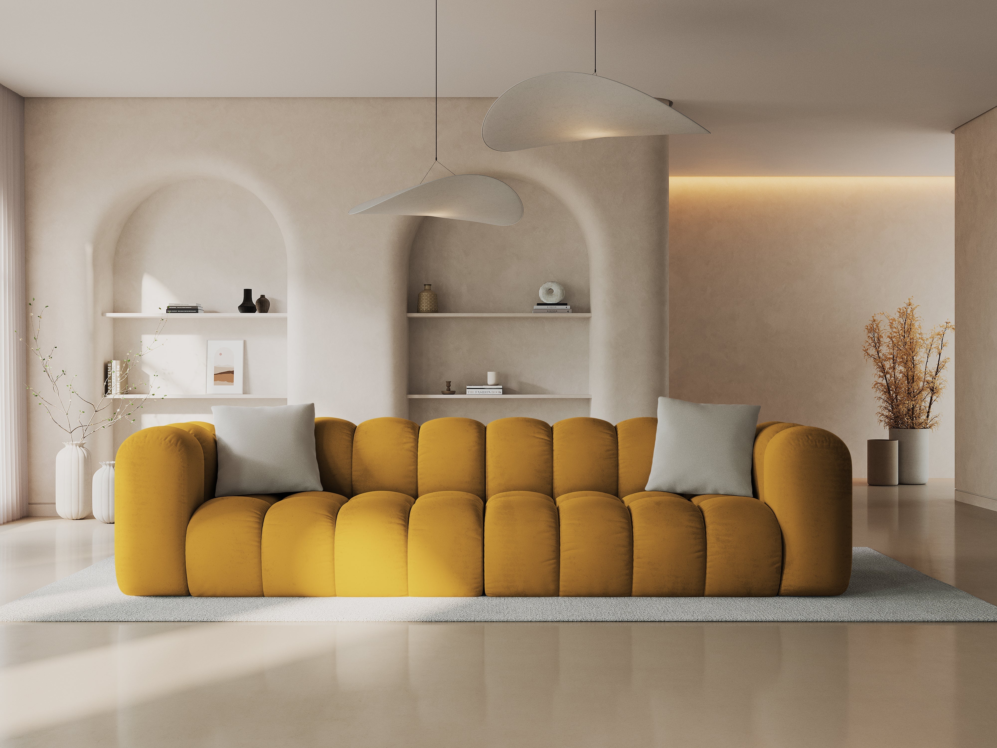 Sofa aksamitna 4-osobowa HALLEY żółty