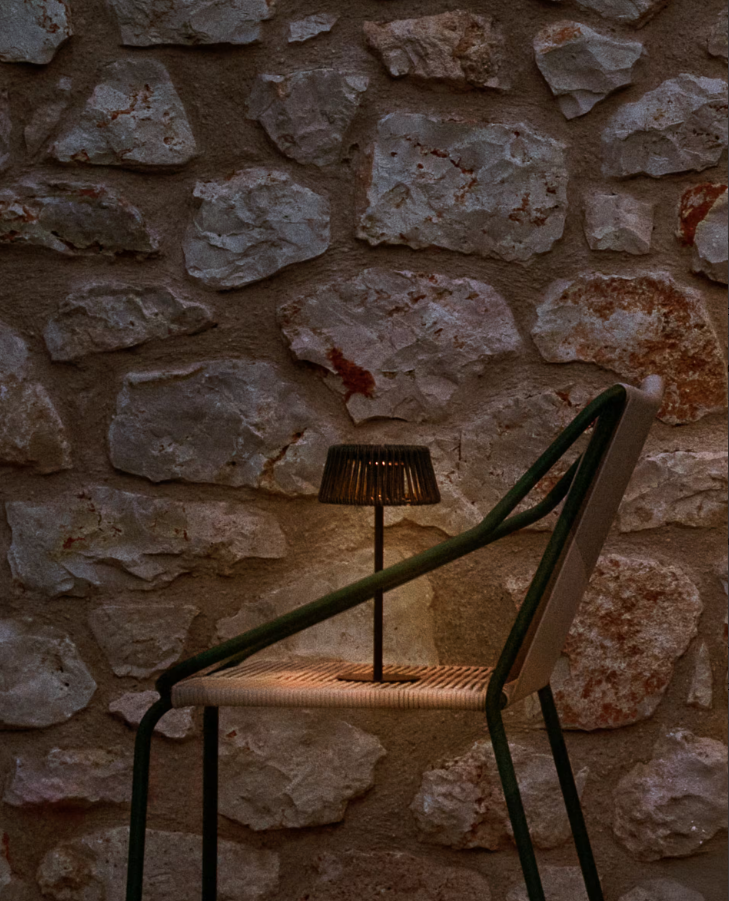 Portable outdoor table lamp ALDET dark green rope