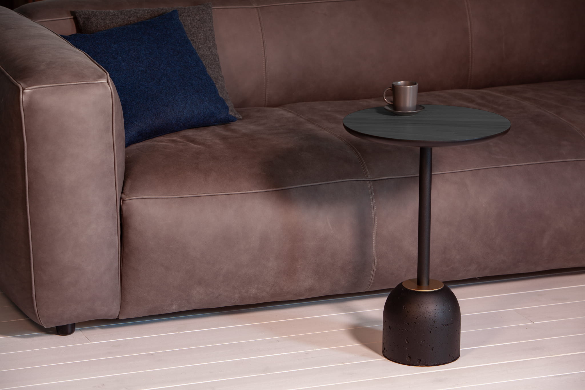 BET black coffee table with a concrete base