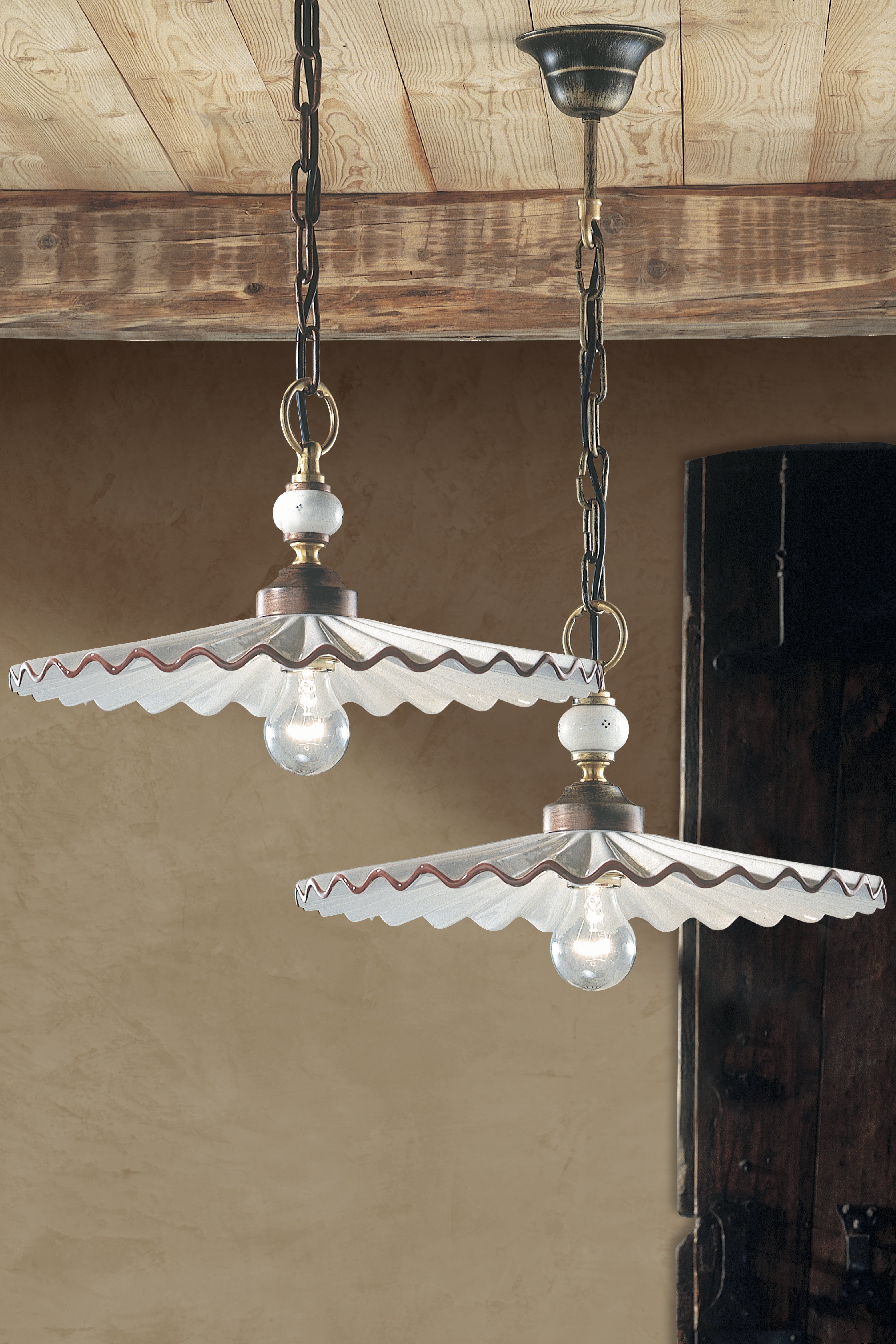 Lampa wisząca ceramiczna L’AQUILA biały z mokka i antycznym miedzianym