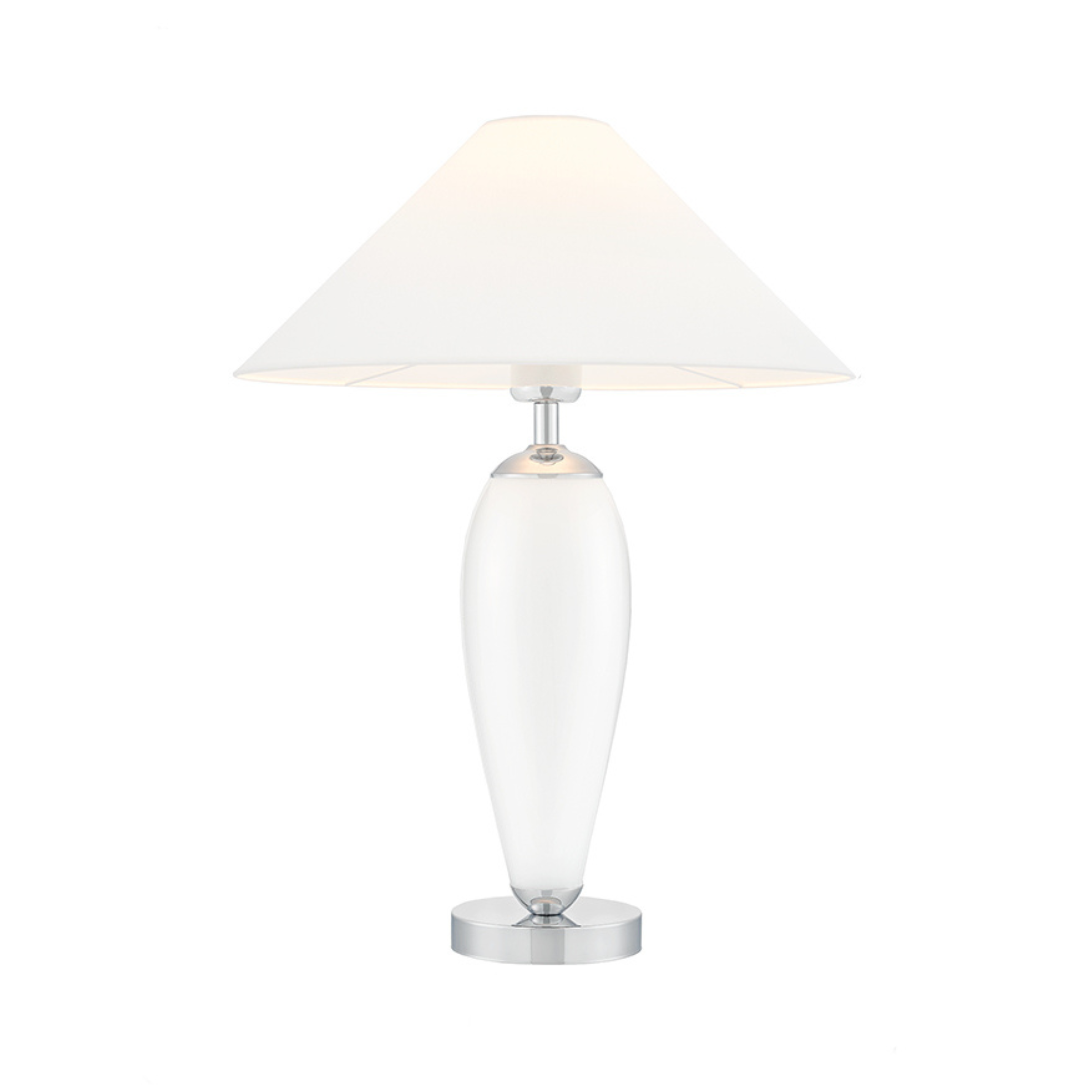 Tischlampe REA weiß mit milchigem Sockel und silbernem Finish
