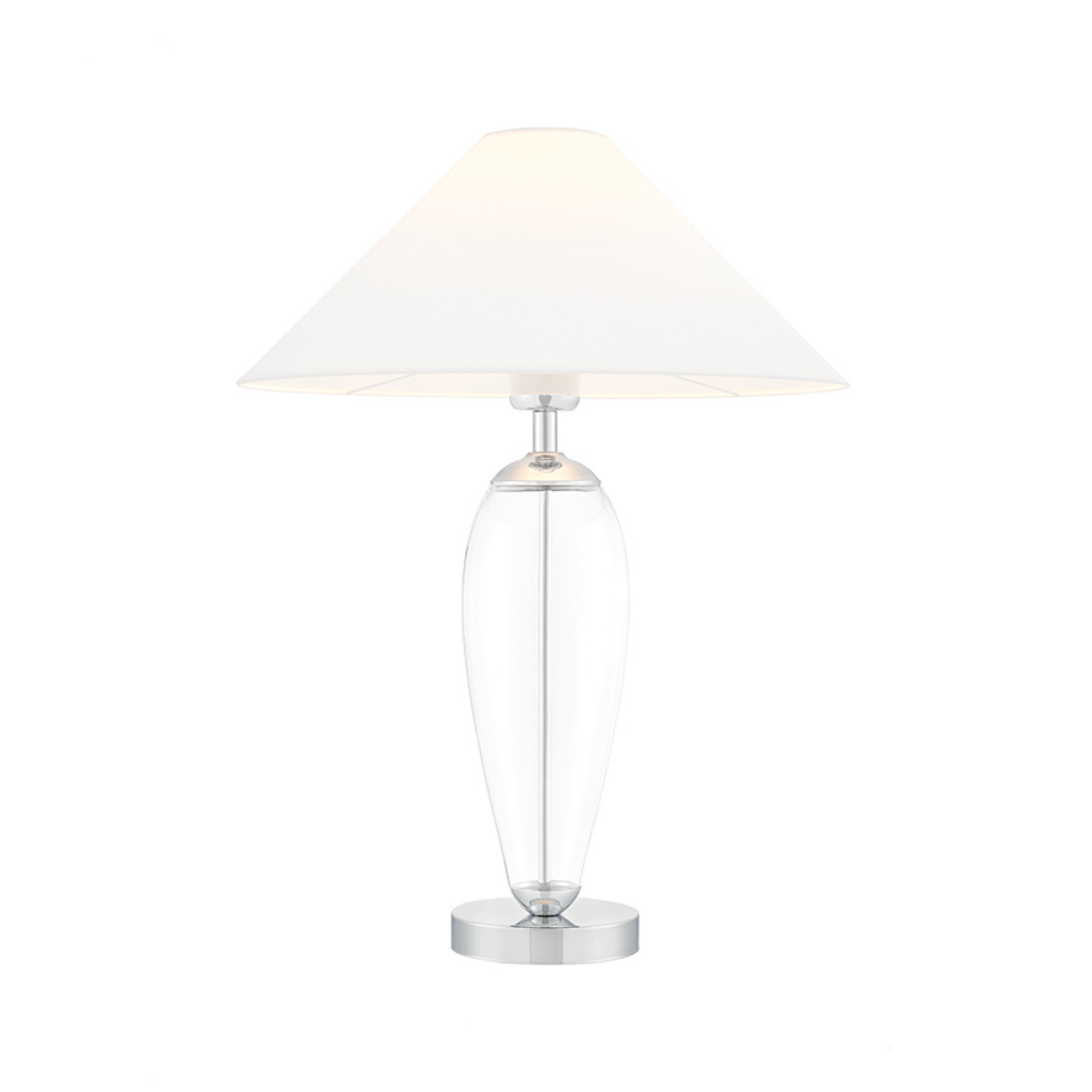 Tischlampe REA weiß mit transparenter Basis und silbernem Finish