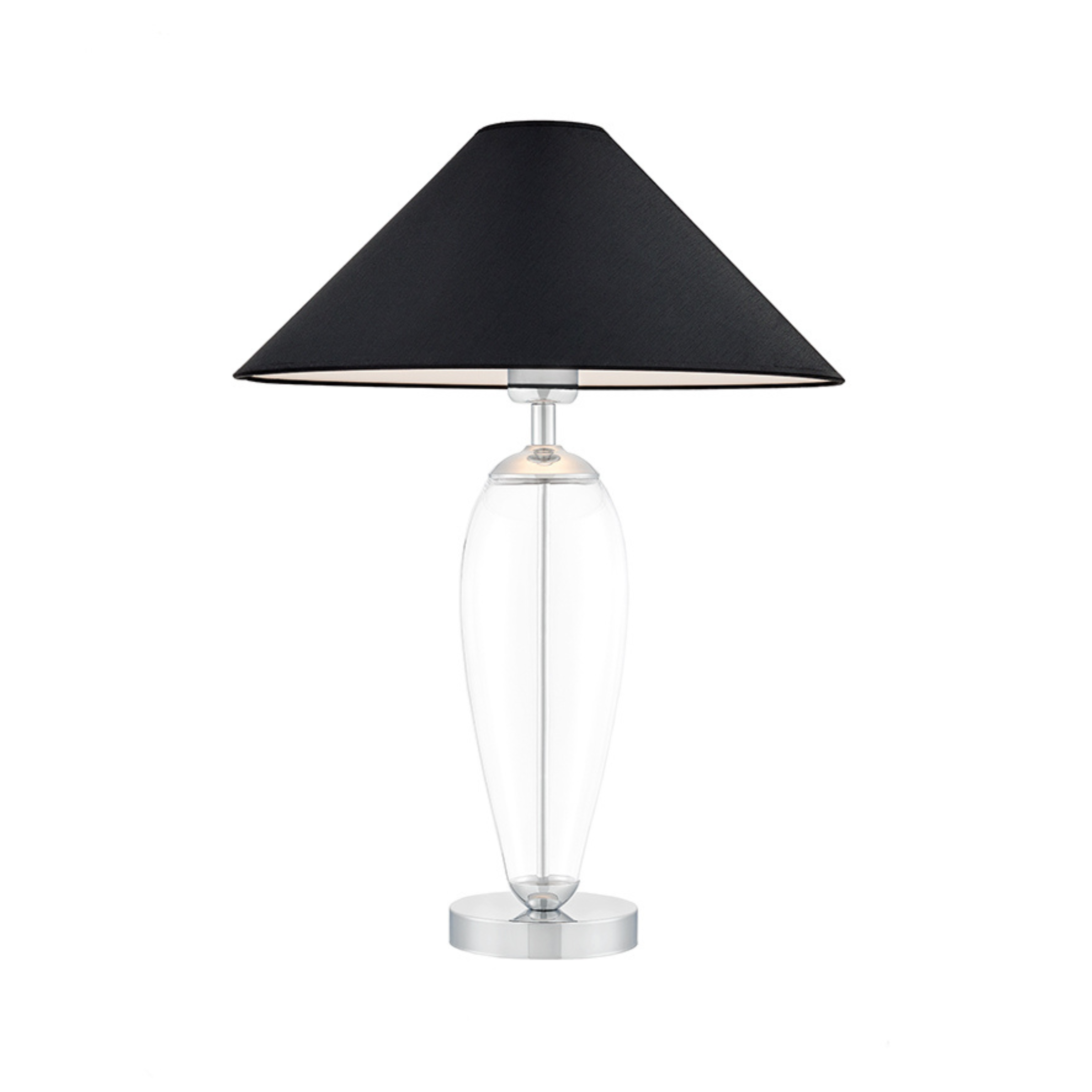 Tischlampe REA schwarz mit transparenter Basis und silbernem Finish