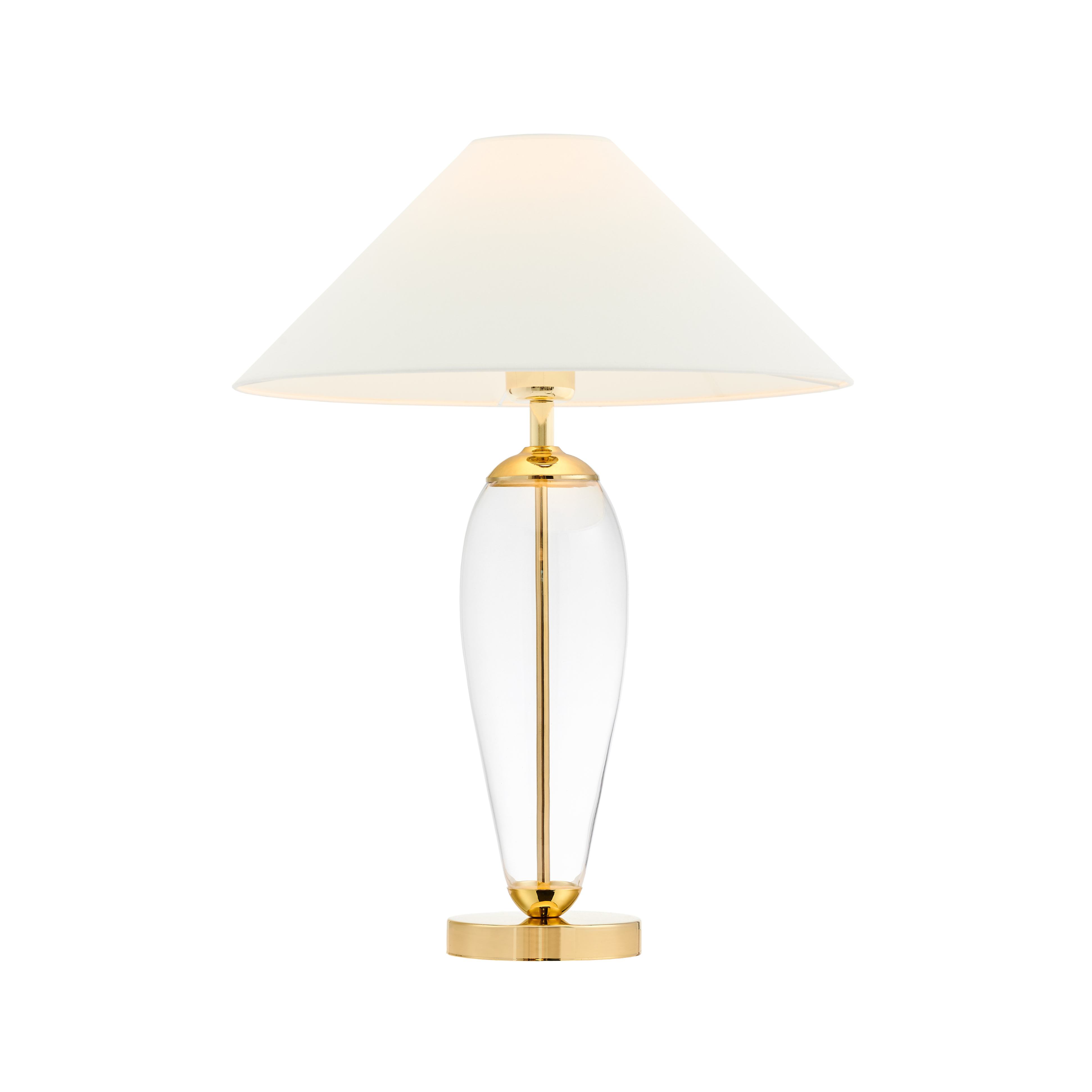 Tischlampe REA weiß mit transparenter Basis und goldener Veredelung