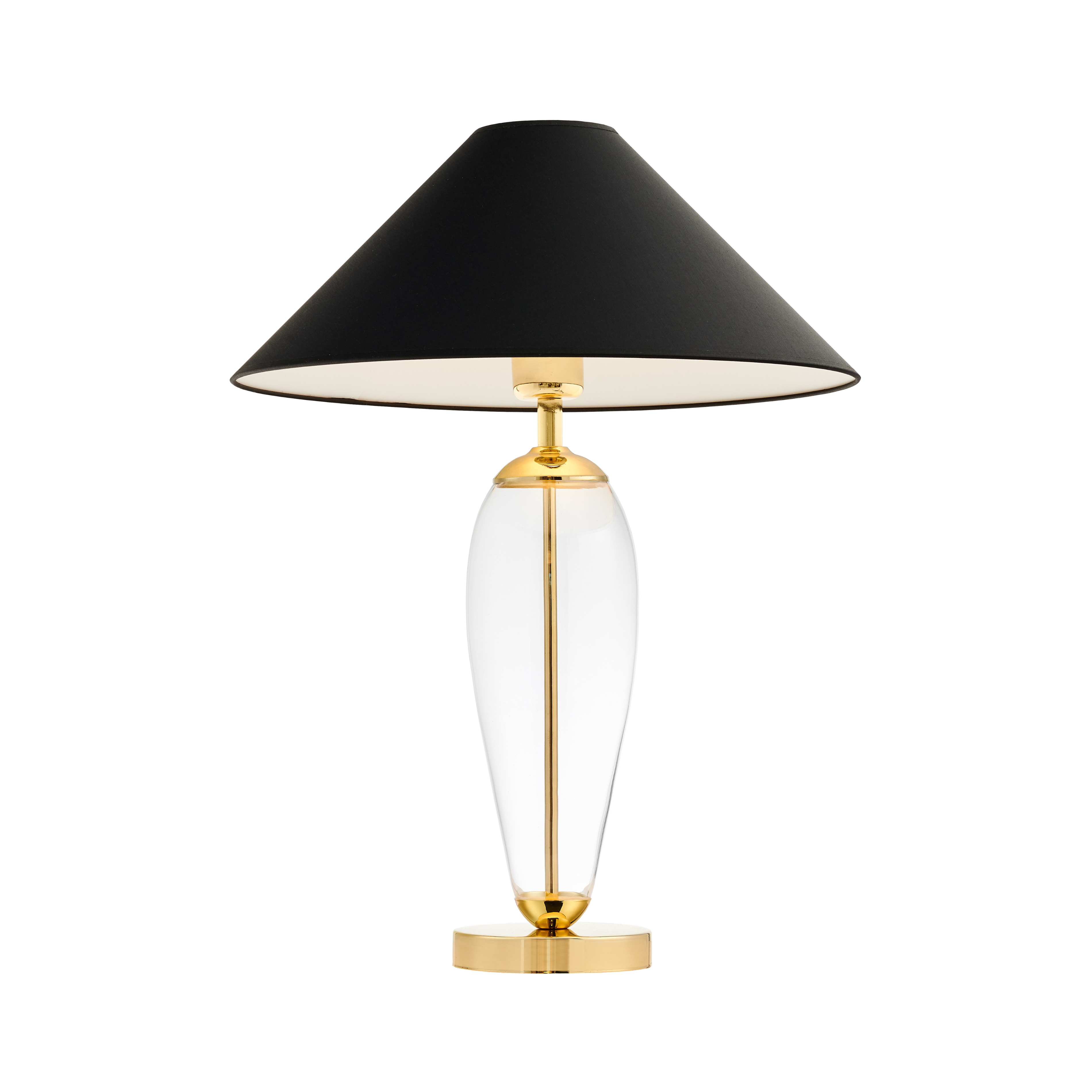 Tischlampe REA schwarz mit transparenter Basis und goldener Veredelung