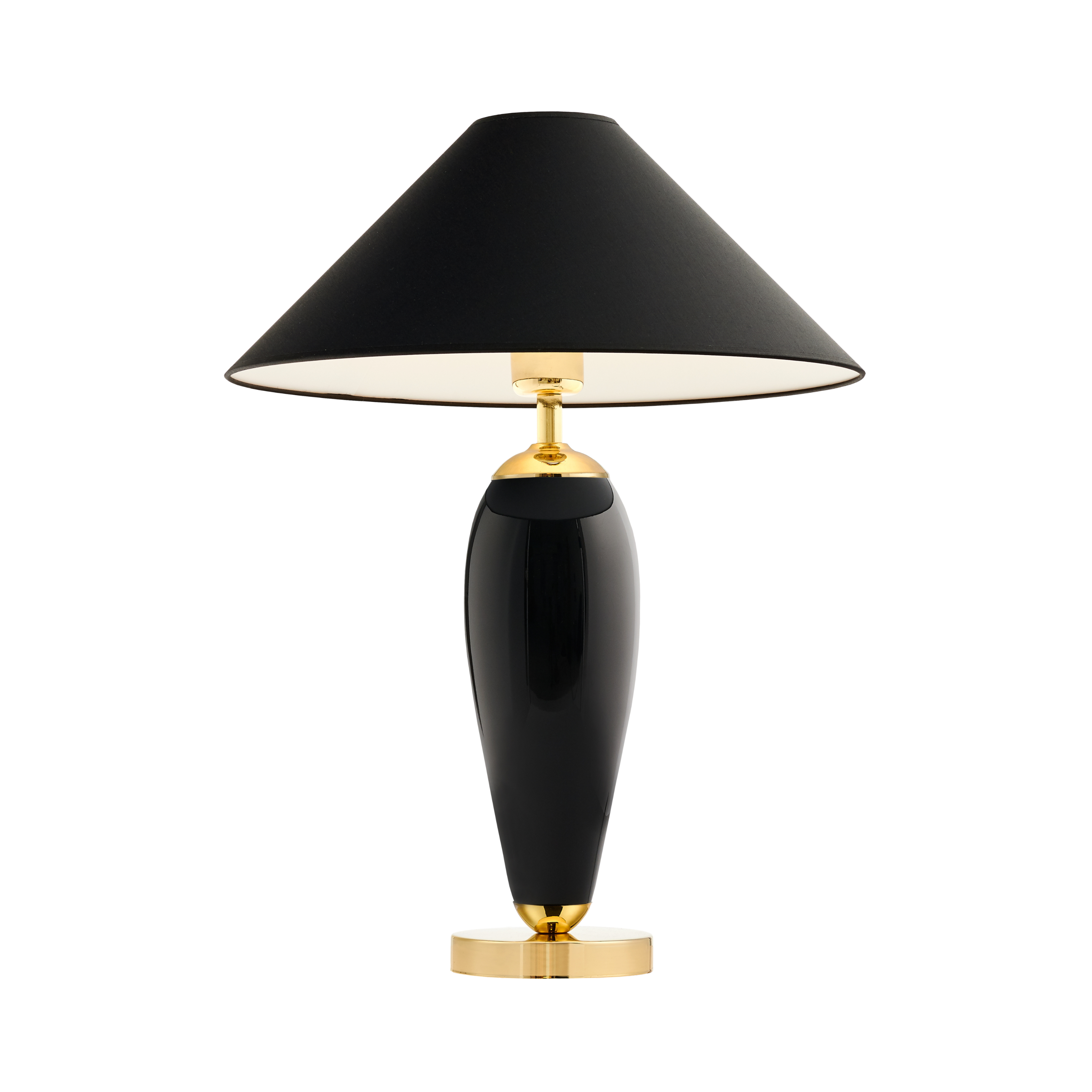Tischlampe REA schwarz mit schwarzem Sockel und goldener Veredelung