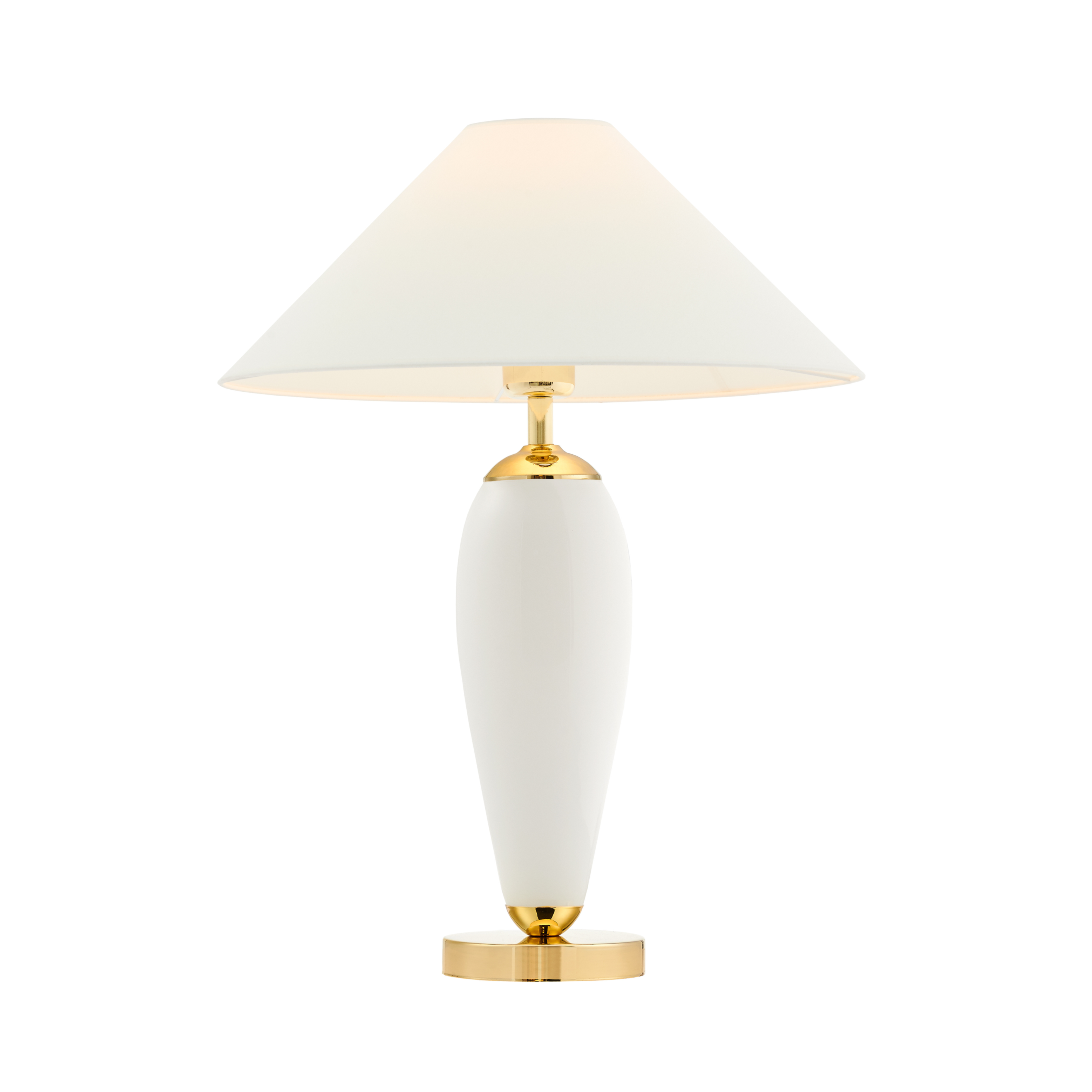 Tischlampe REA weiß mit milchigem Sockel und goldener Veredelung