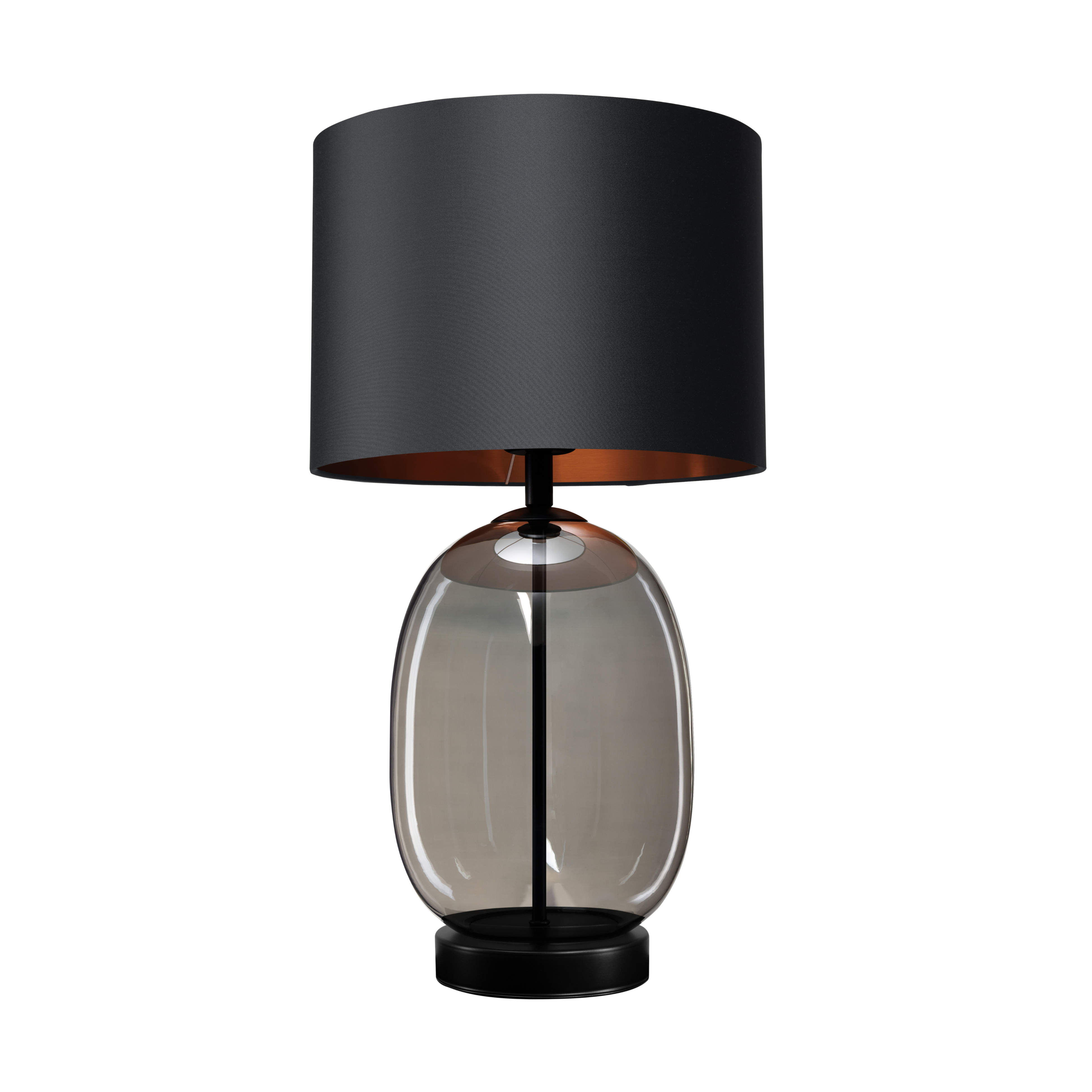 Tischlampe SALVADOR rauchiges Glas mit schwarzem Schirm und schwarzem Finish