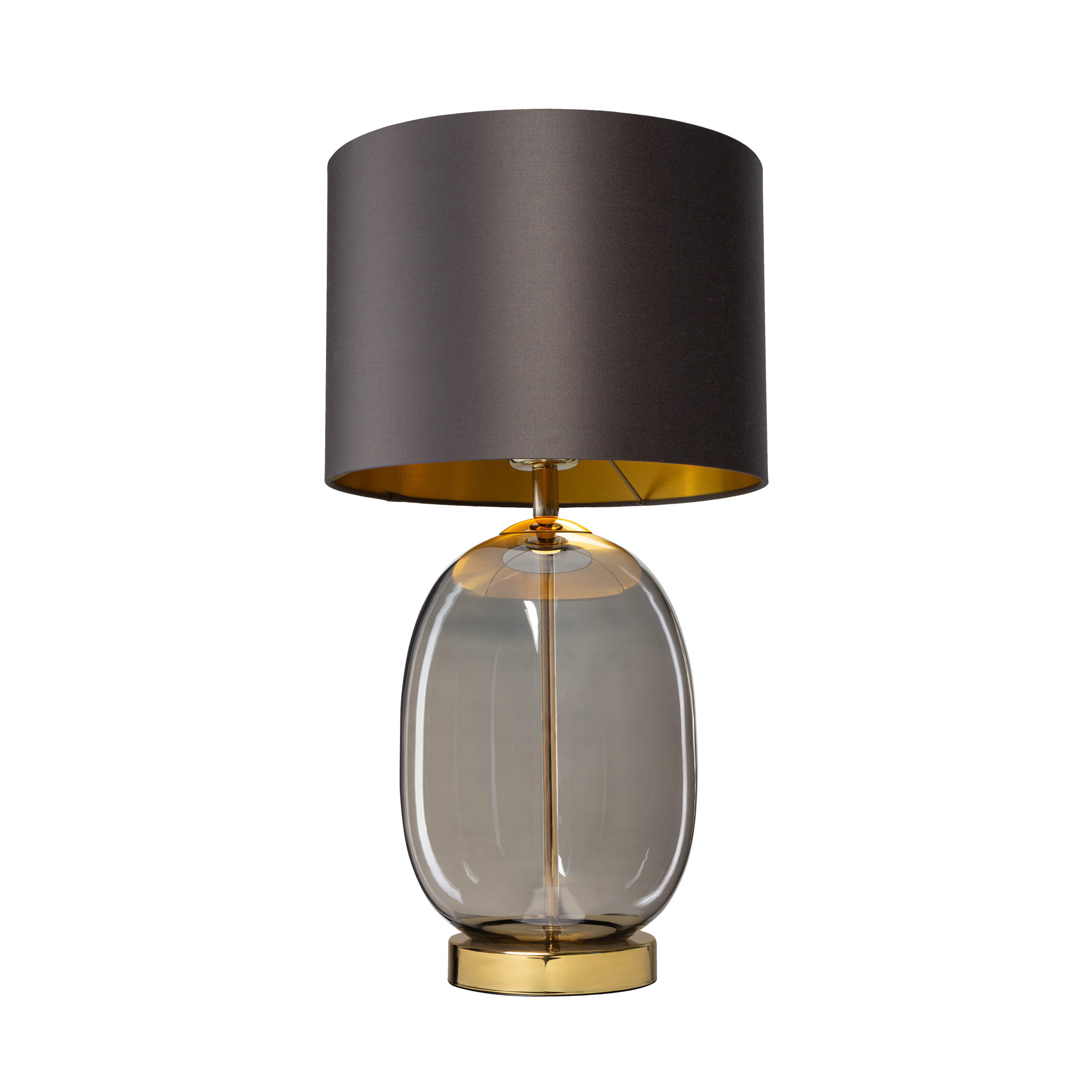 Tischlampe SALVADOR rauchiges Glas mit graphitfarbener Schirm und goldener Veredelung