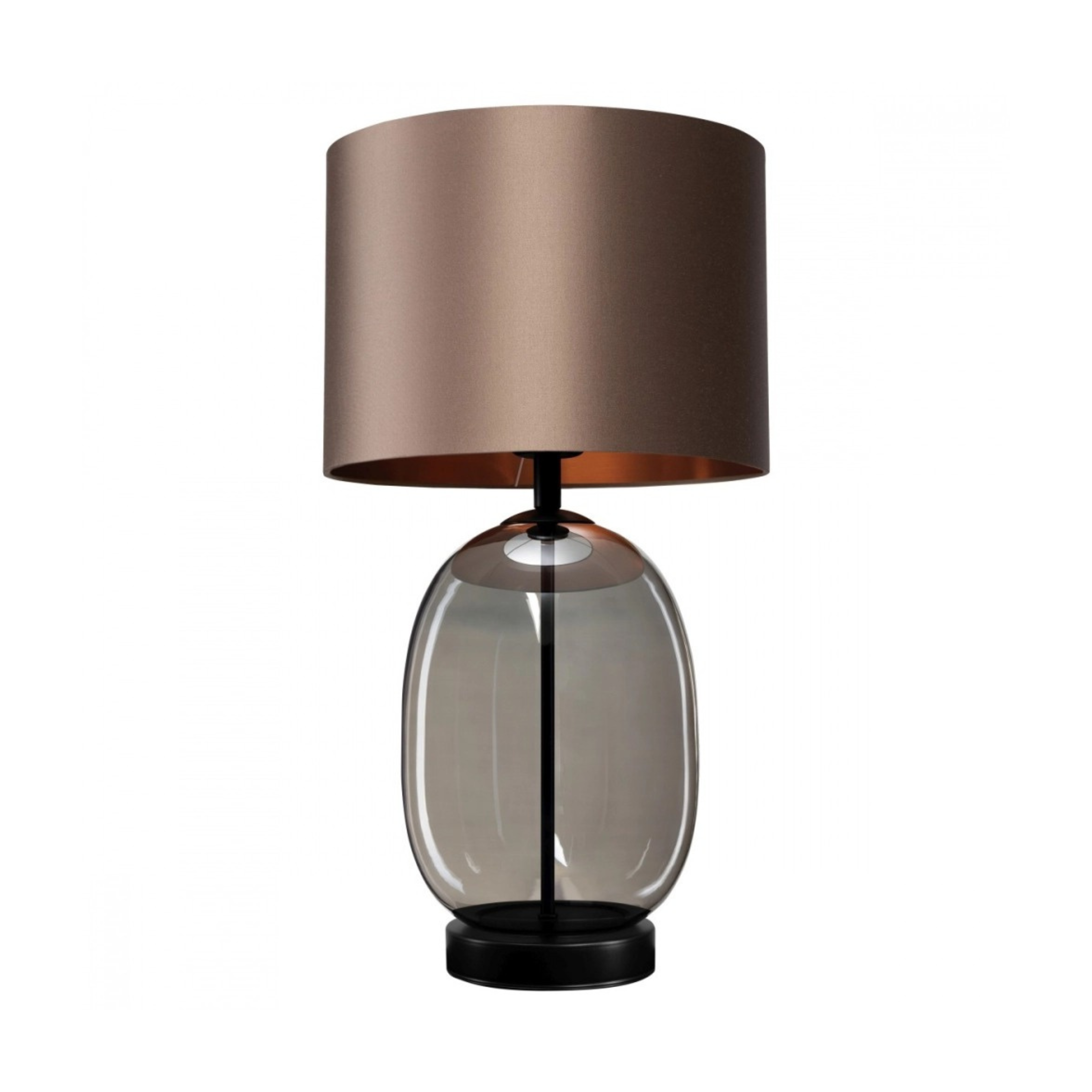 Tischlampe SALVADOR rauchiges Glas mit braunem Schirm und schwarzem Finish