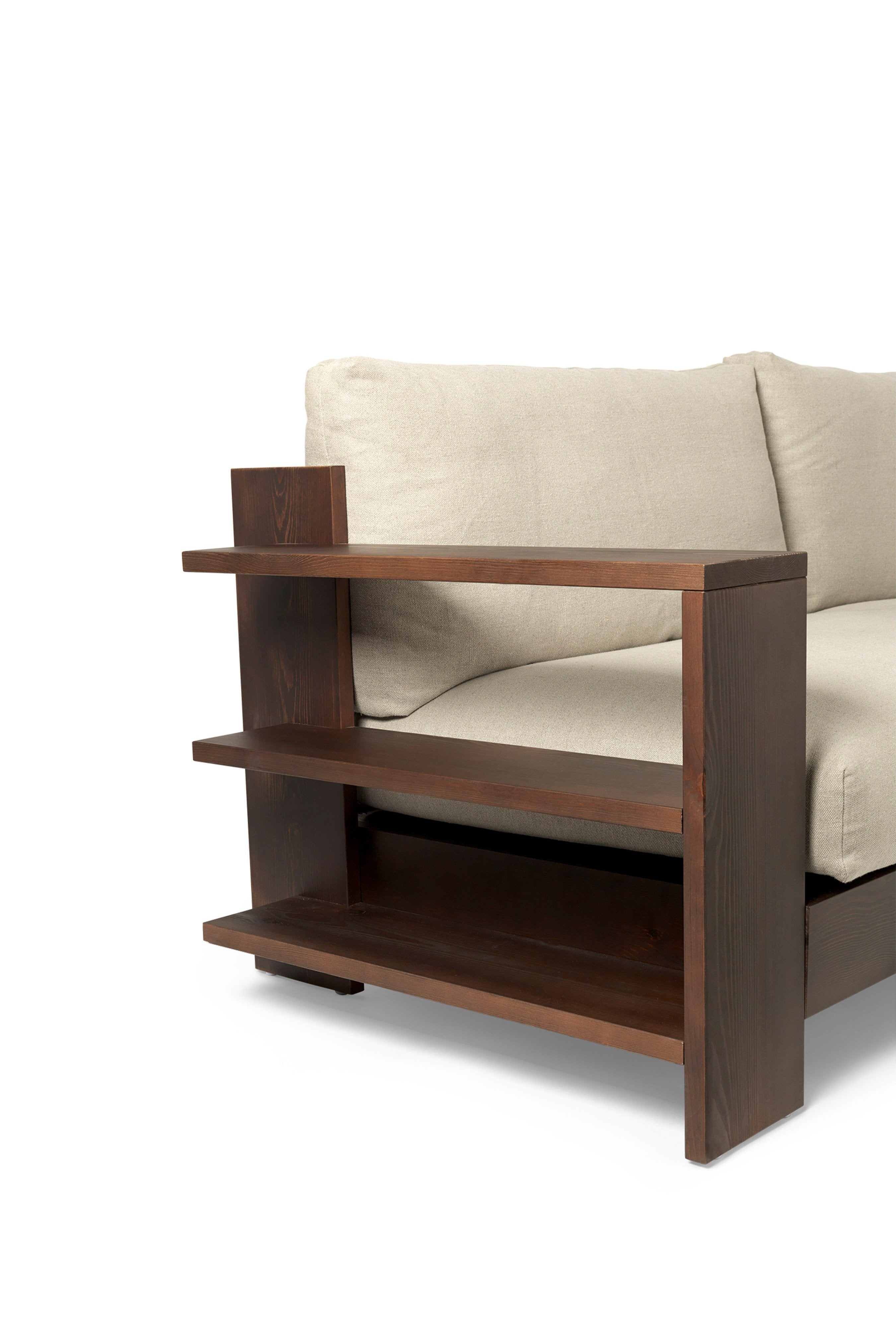 Sofa EDRE beżowy z ciemnobrązową drewnianą podstawą