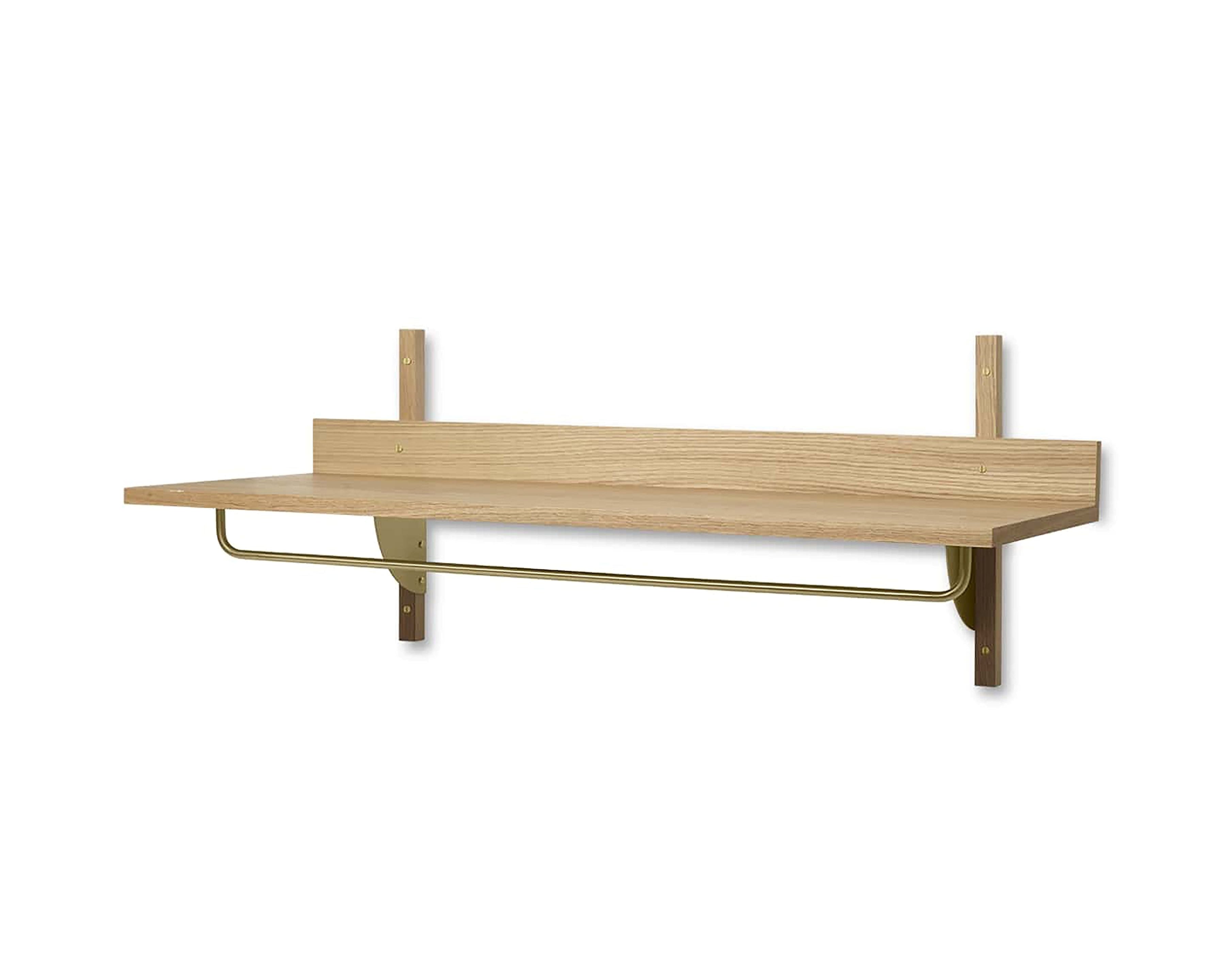 Półka z relingiem SECTOR RACK SHELF fornir dębowy z mosiężnym wykończeniem