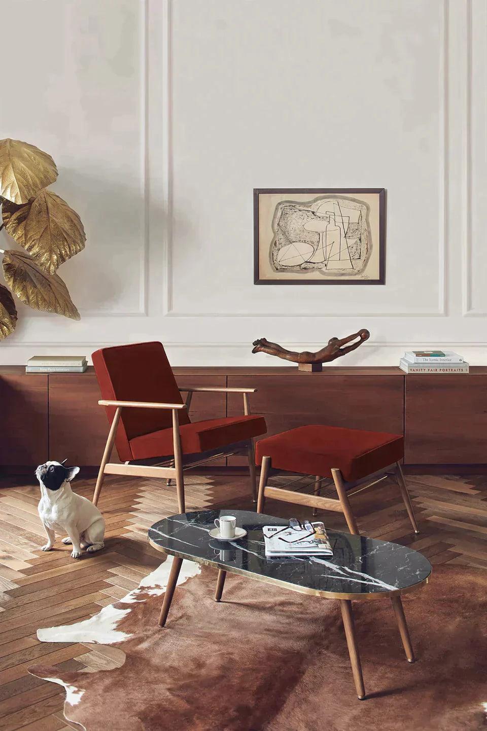 Fotel FOX żółty w tkaninie Marble Mustard 366 concept Eye on Design