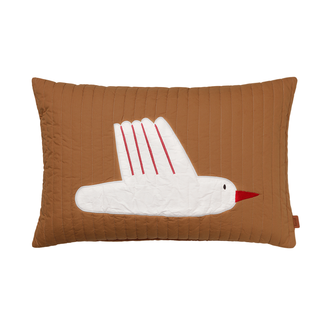 Poduszka pikowana BIRD QUILTED jasnobrązowy z białym