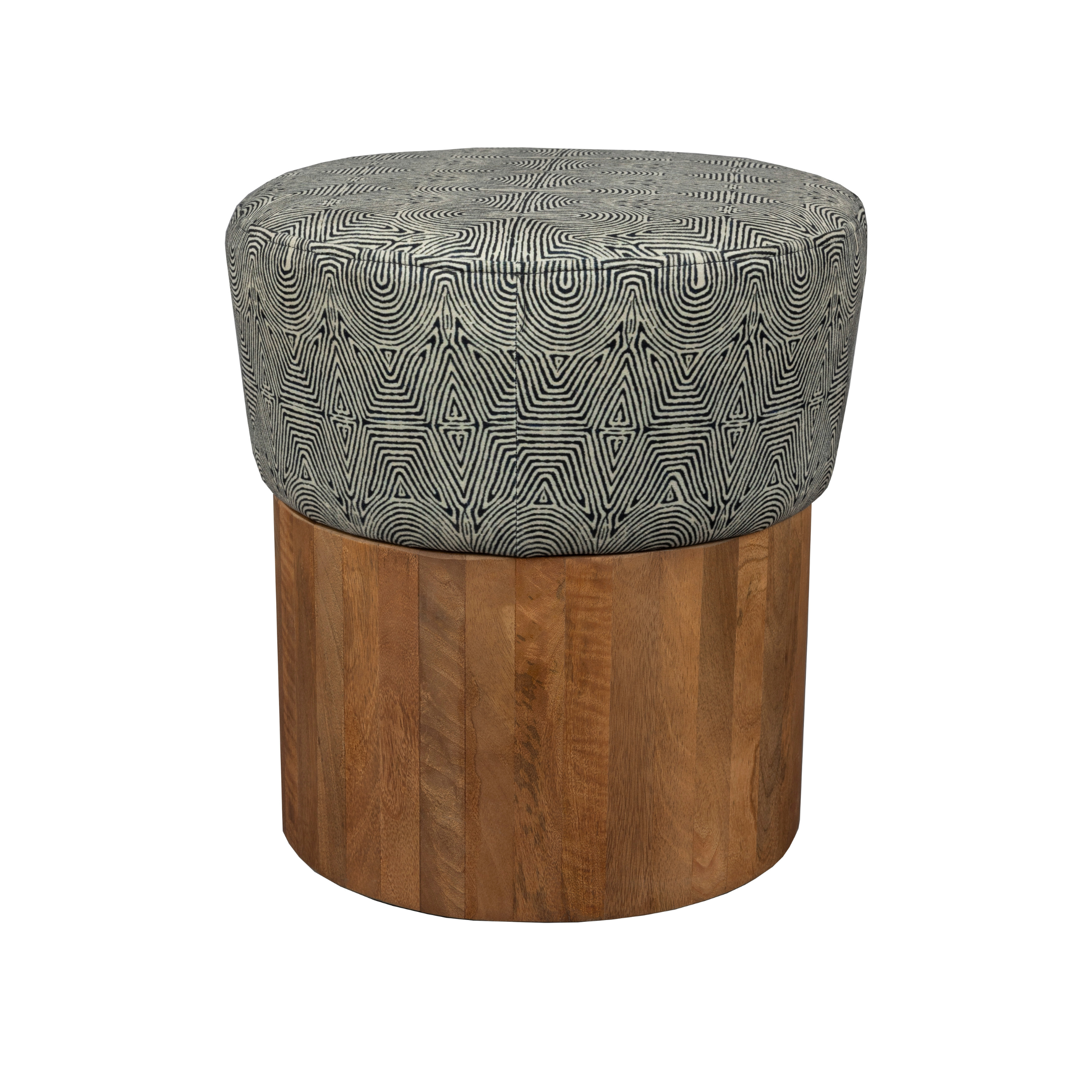 Hocker FRAGMENT aus Mangoholz mit schwarzem Muster