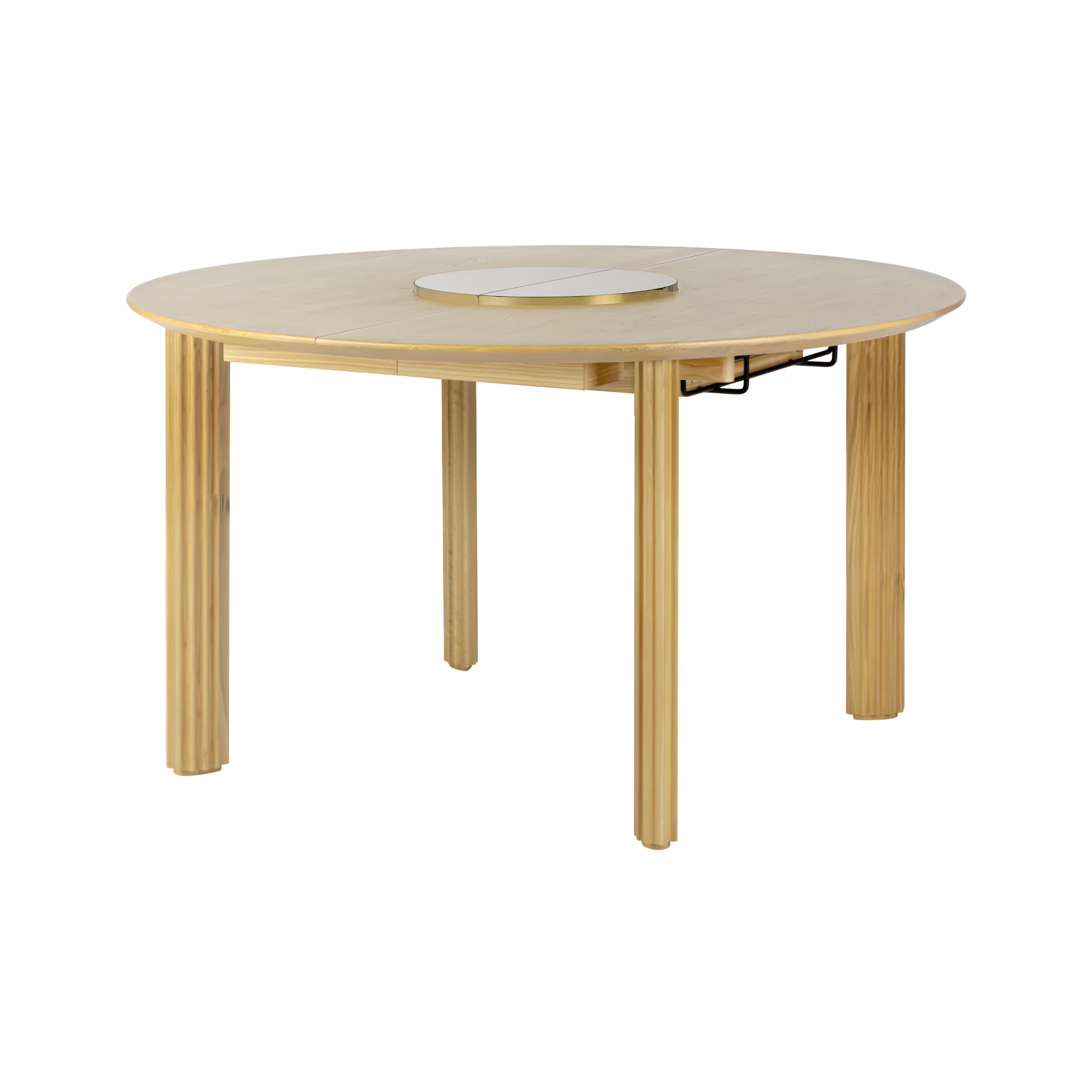 Ausziehbarer runder Tisch COMFORT CIRCLE aus Eiche mit messingfarbenem Sockel