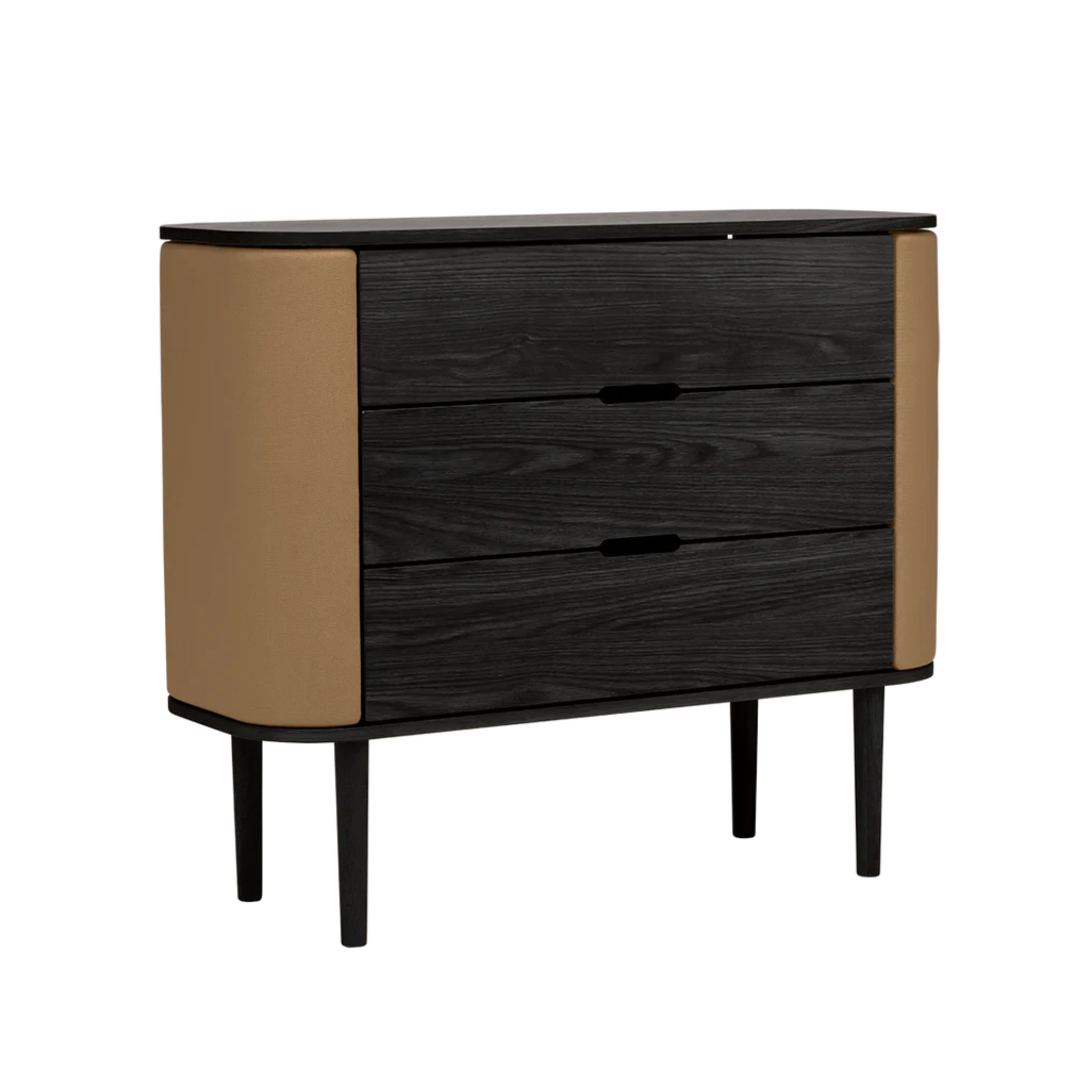 Schrank TREASURES karamellfarben mit schwarzem Sockel