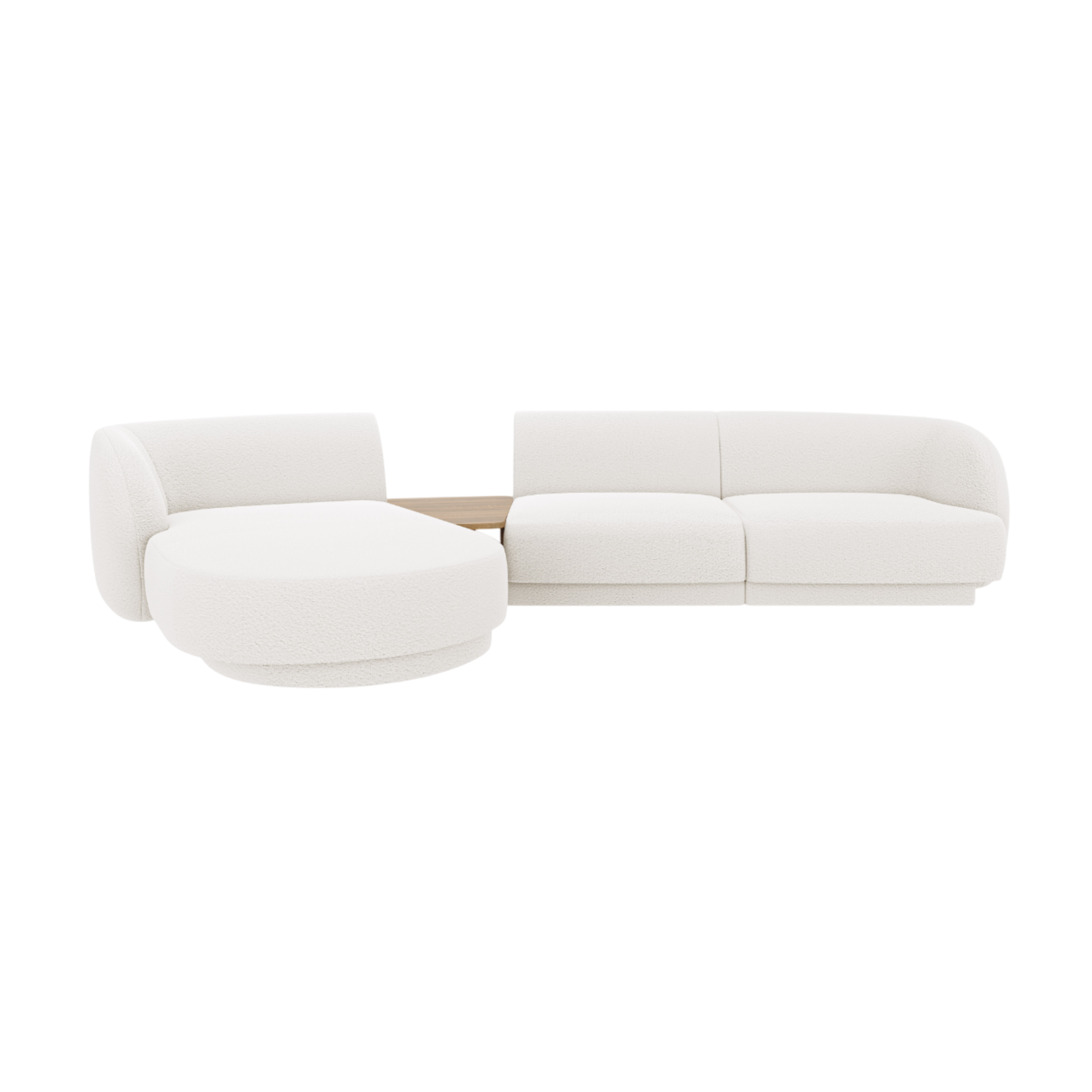 Modulares Ecksofa mit Tisch, 3-Sitzer, links, MILEY, weißes Boucle