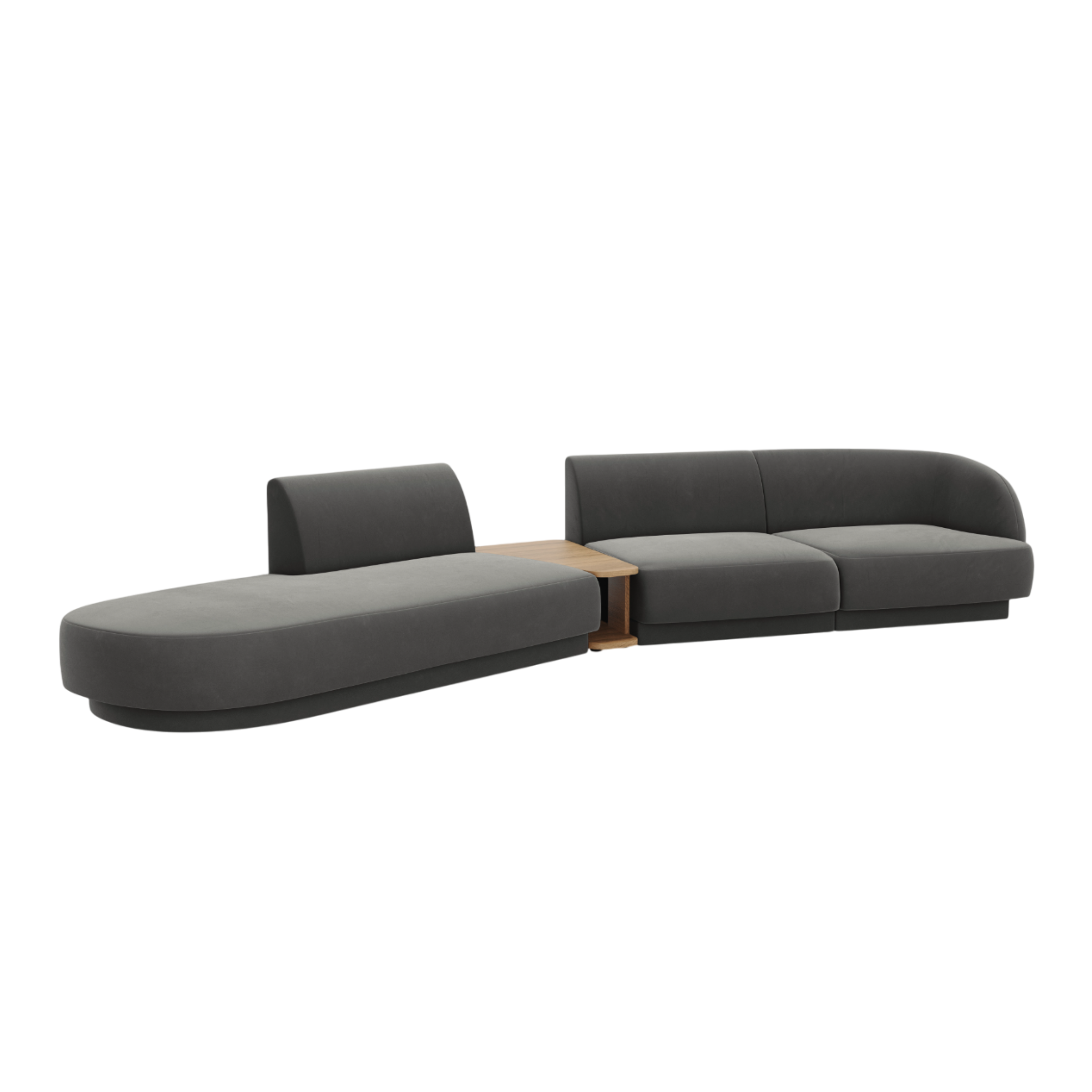 Sofa modułowa lewostronna ze stolikiem 4-osobowa aksamitna MILEY jasnoszary
