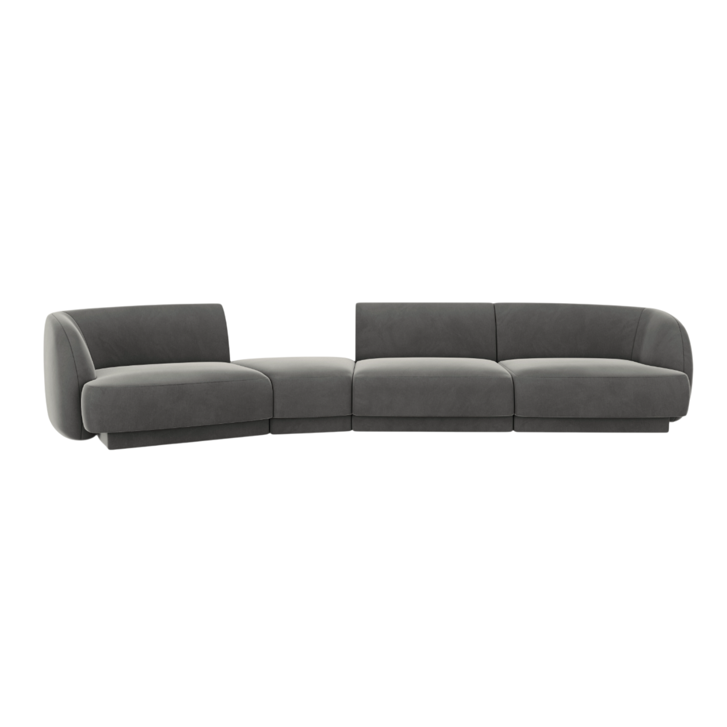Left-facing modular sofa for 6 people in light gray velvet MILEY