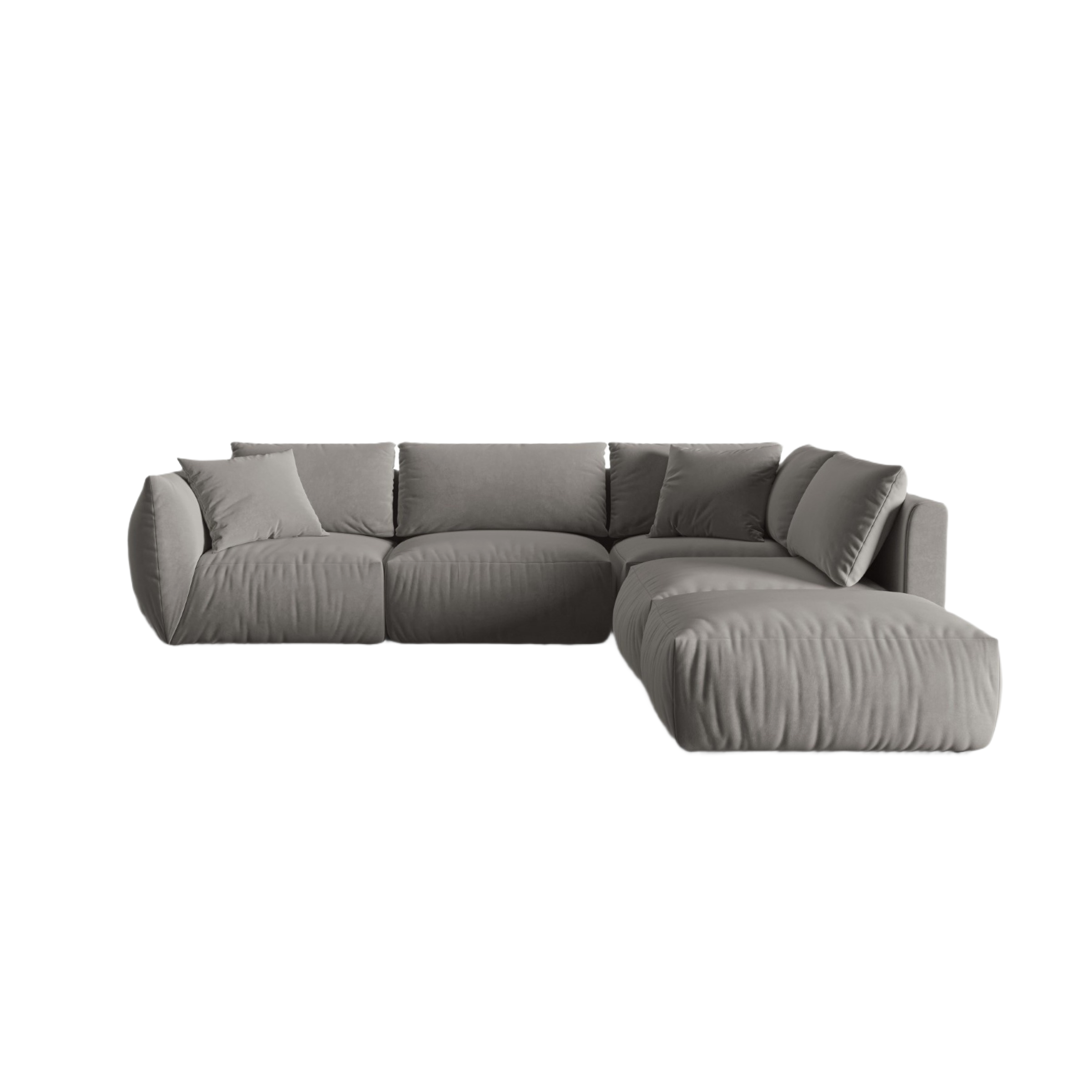 Gray right-facing velvet modular corner sofa for 4 people CHRIS