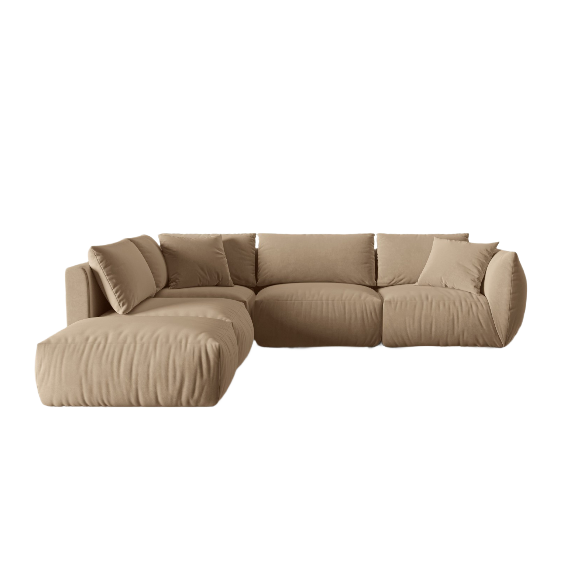 Modulares Samtsofa für 4 Personen, linksseitig, CHRIS, sandfarben